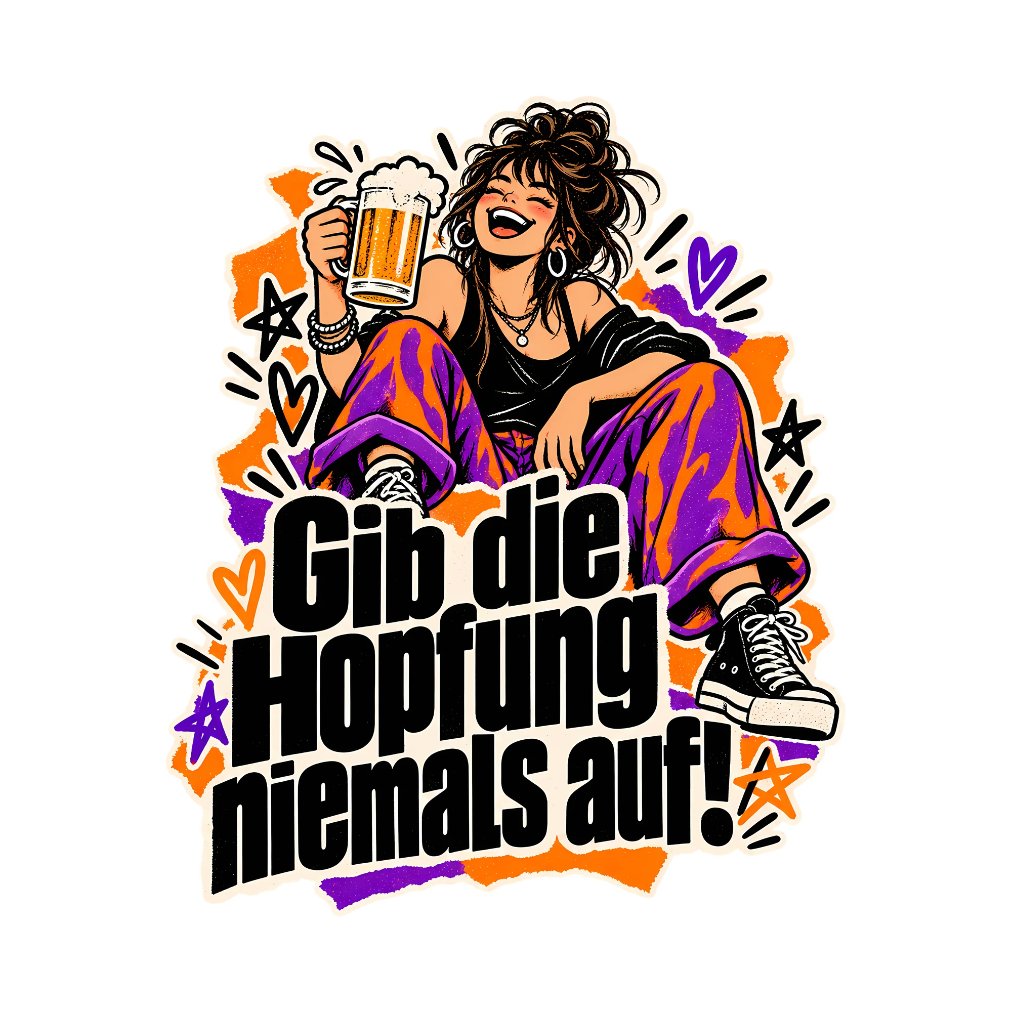 Bügelbild Gib die Hopfung niemals auf!, Lustiger Shirt Spruch als Grafik auf weißem Hintergrund (BB014634)