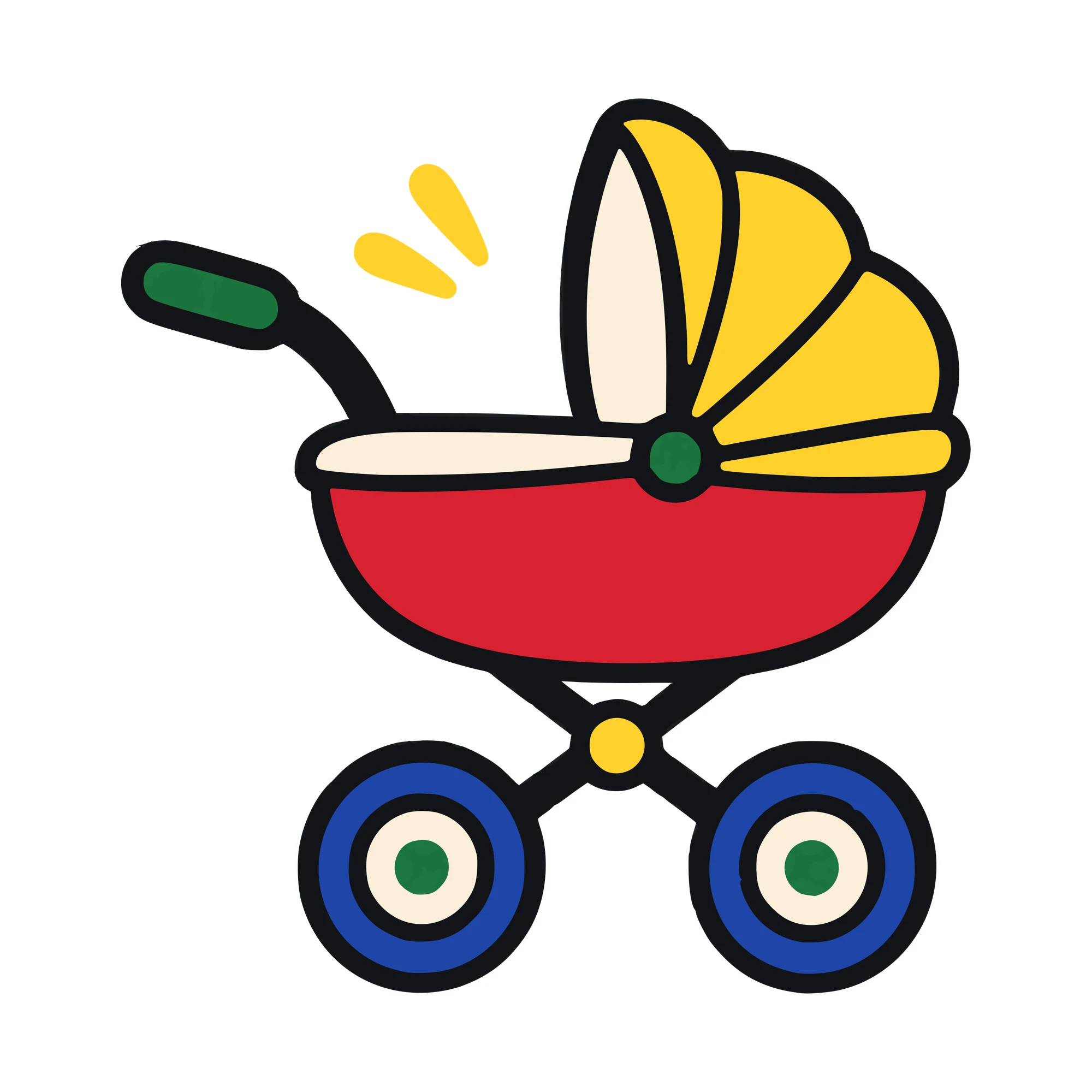 Bügelbild Kinderwagen im Comic-Stil als Grafik auf weißem Hintergrund (BB011008)