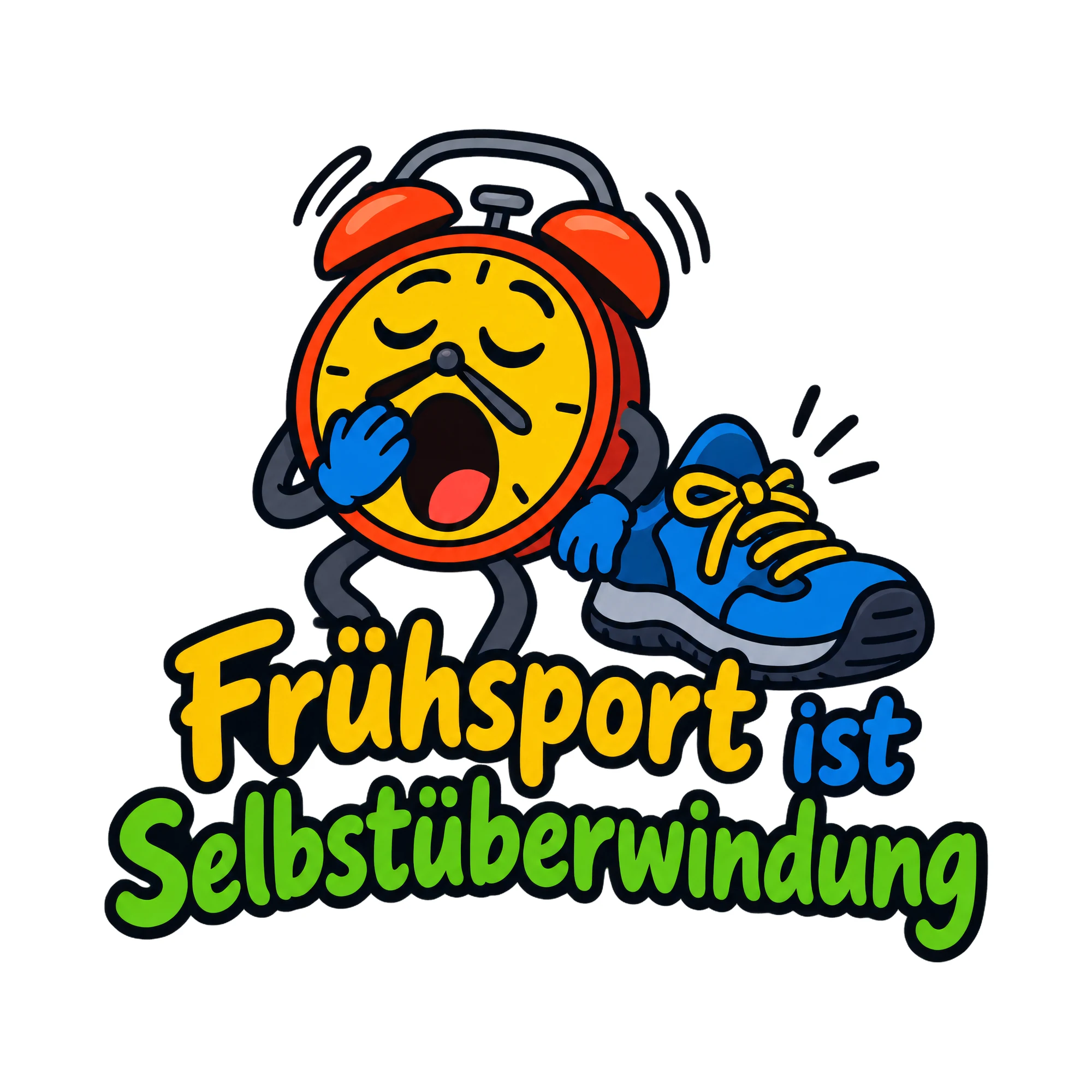 Bügelbild Frühsport ist Selbstüberwindung als Grafik auf weißem Hintergrund (BB019447)