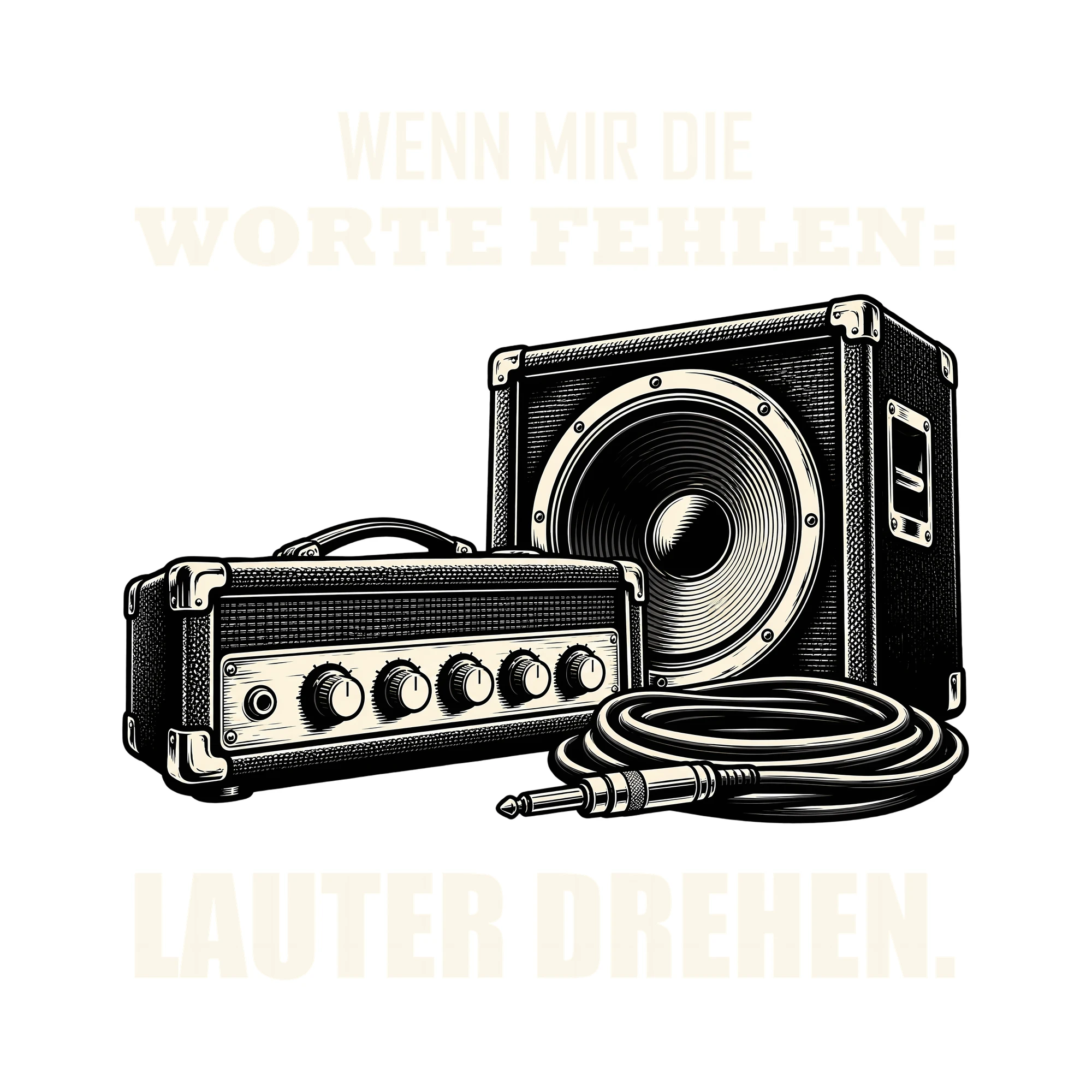 Bügelbild WENN MIR DIE WORTE FEHLEN: LAUTER DREHEN. als Grafik auf weißem Hintergrund (BB012788)