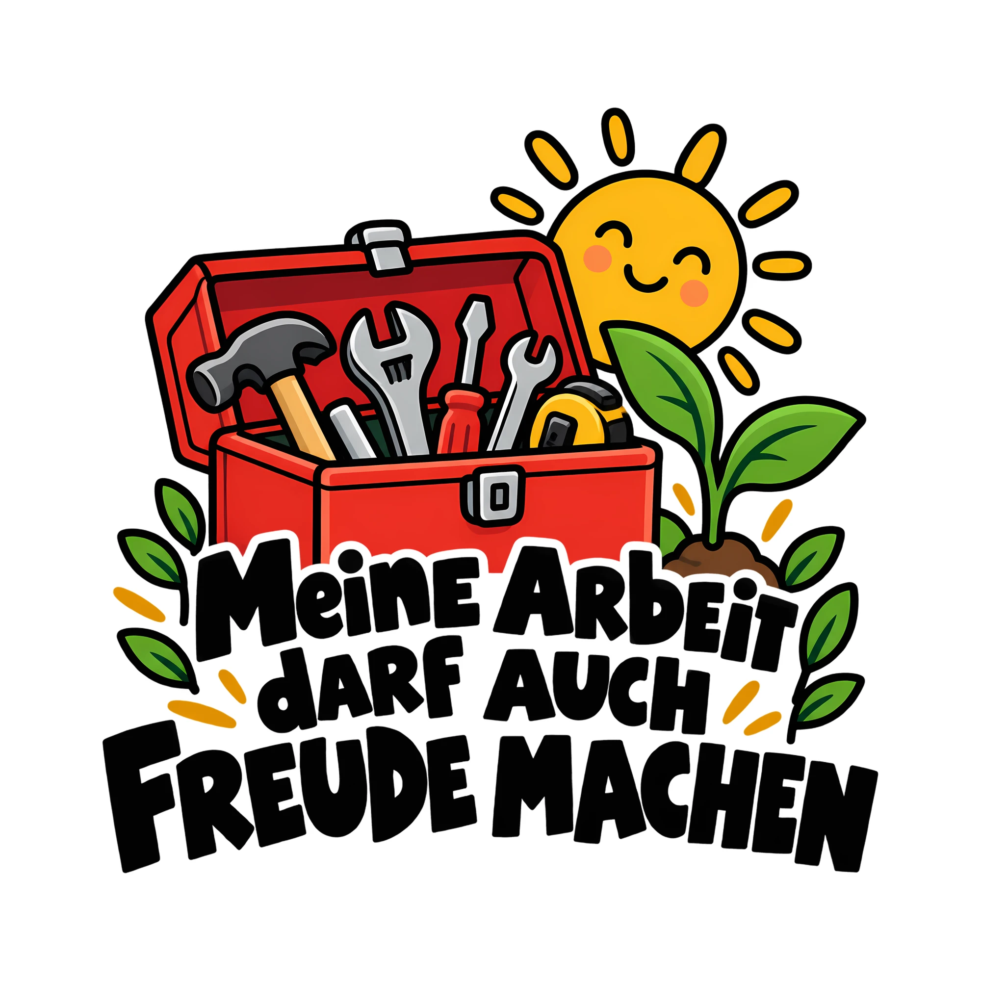 Bügelbild Meine Arbeit DARF AUCH FREUDE MACHEN als Grafik auf weißem Hintergrund (BB011678)