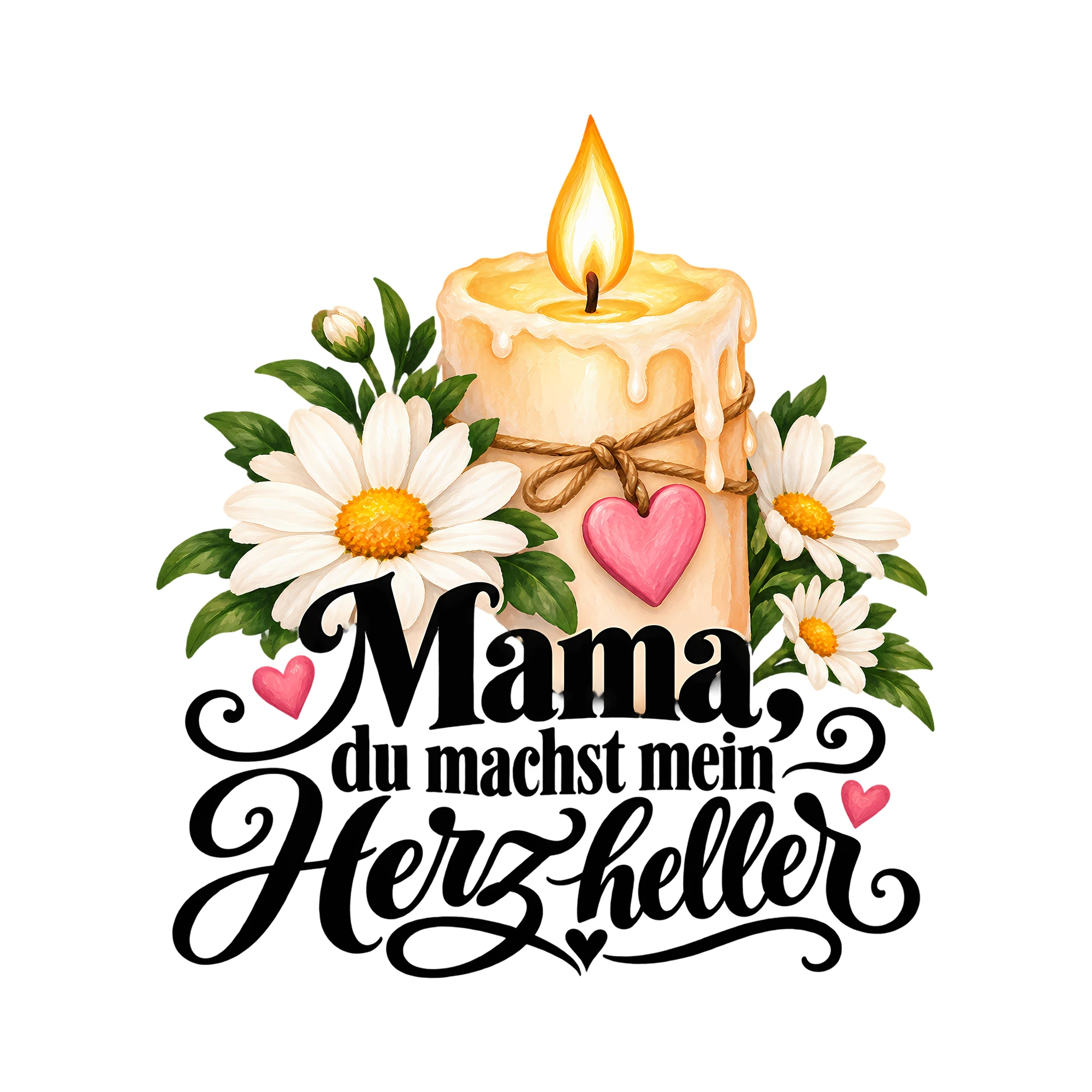 Bügelbild Mama, du machst mein Herz heller als Grafik auf weißem Hintergrund (BB012456)