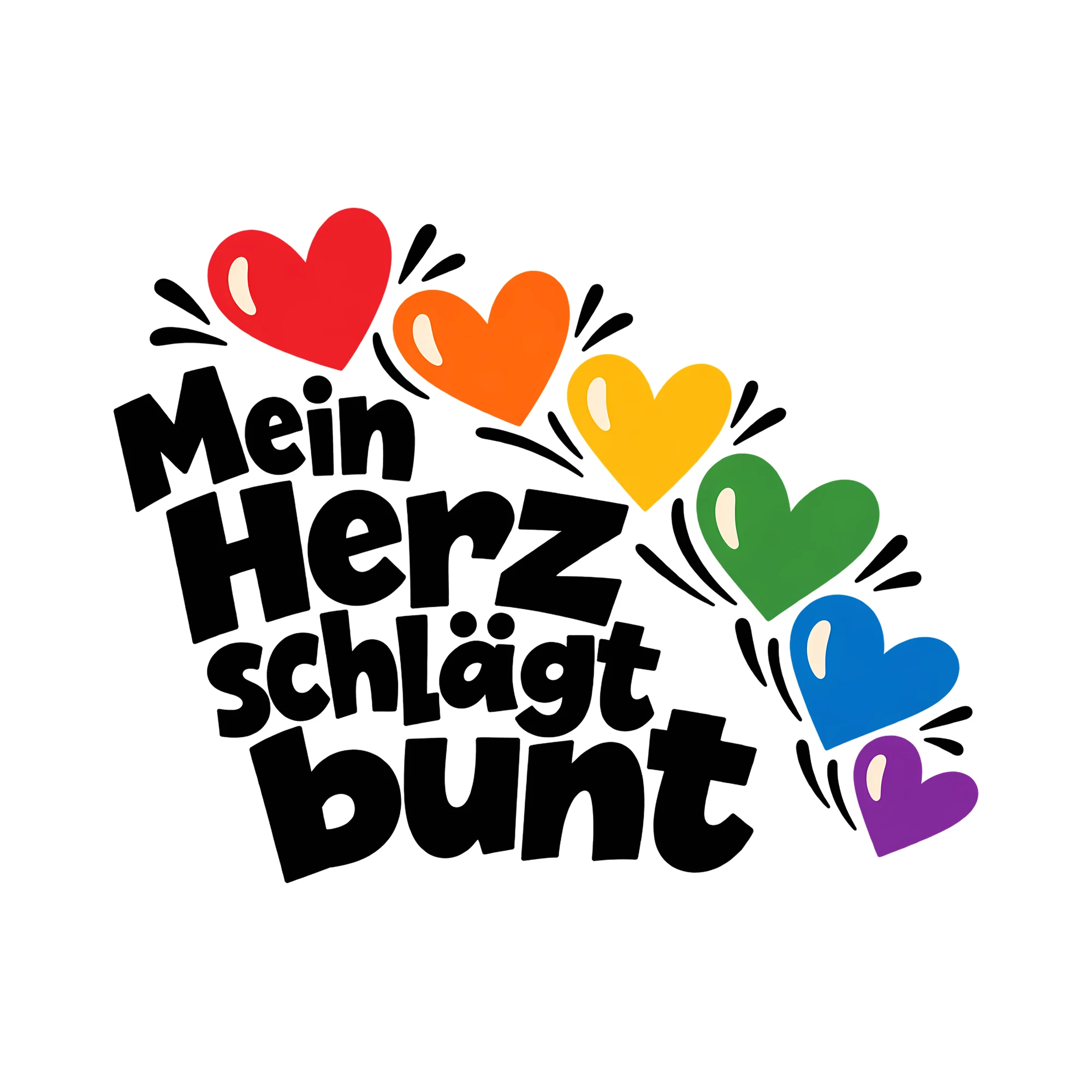 Bügelbild Mein Herz schlägt bunt als Grafik auf weißem Hintergrund (BB013501)