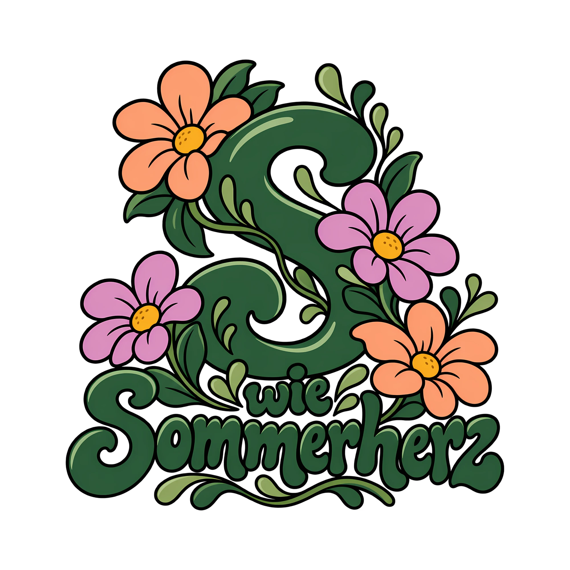 Bügelbild S wie Sommerherz als Grafik auf weißem Hintergrund (BB013240)
