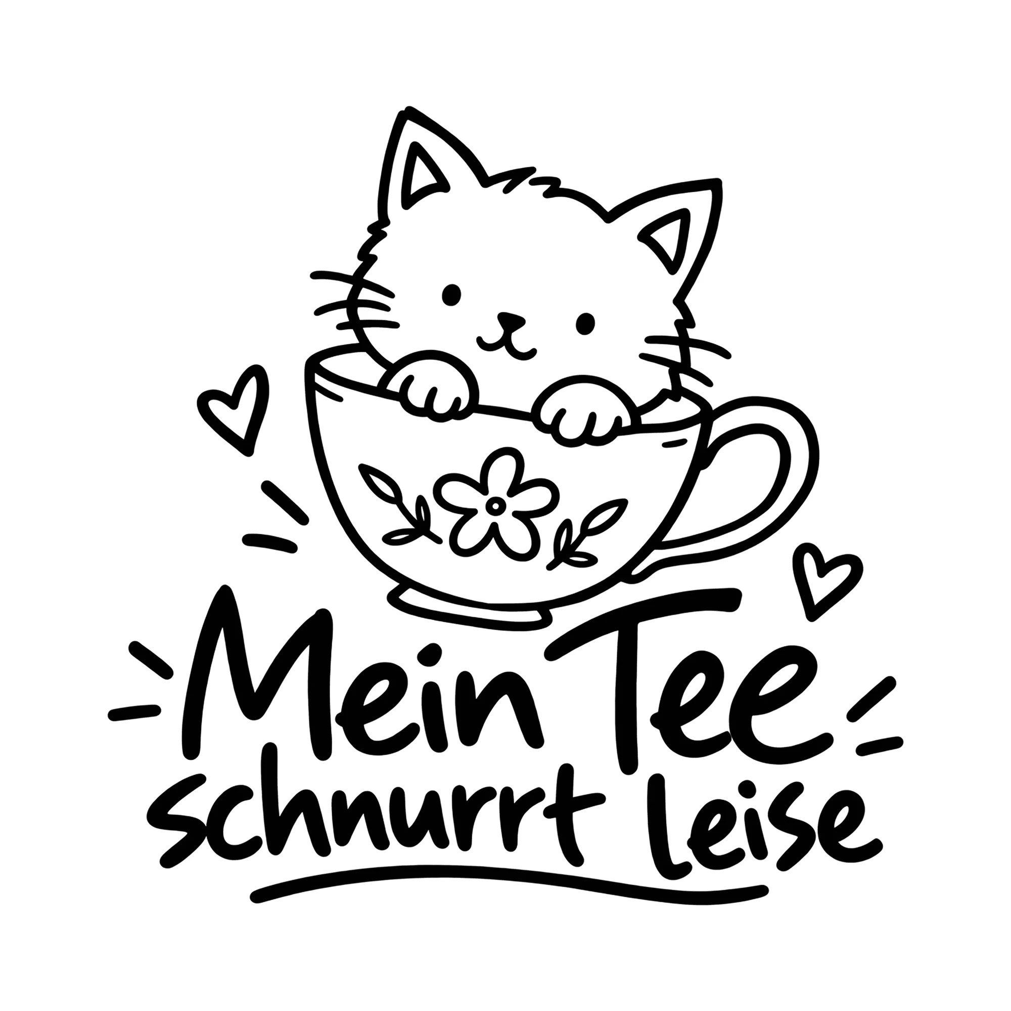 Bügelbild Mein Tee schnurrt leise als Grafik auf weißem Hintergrund (BB012190)