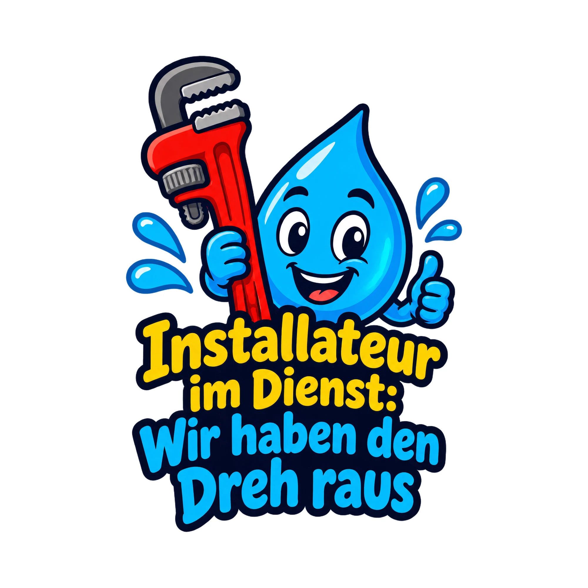 Bügelbild Installateur im Dienst: Wir haben den Dreh raus, Beruf Shirt Spruch als Grafik auf weißem Hintergrund (BB016629)