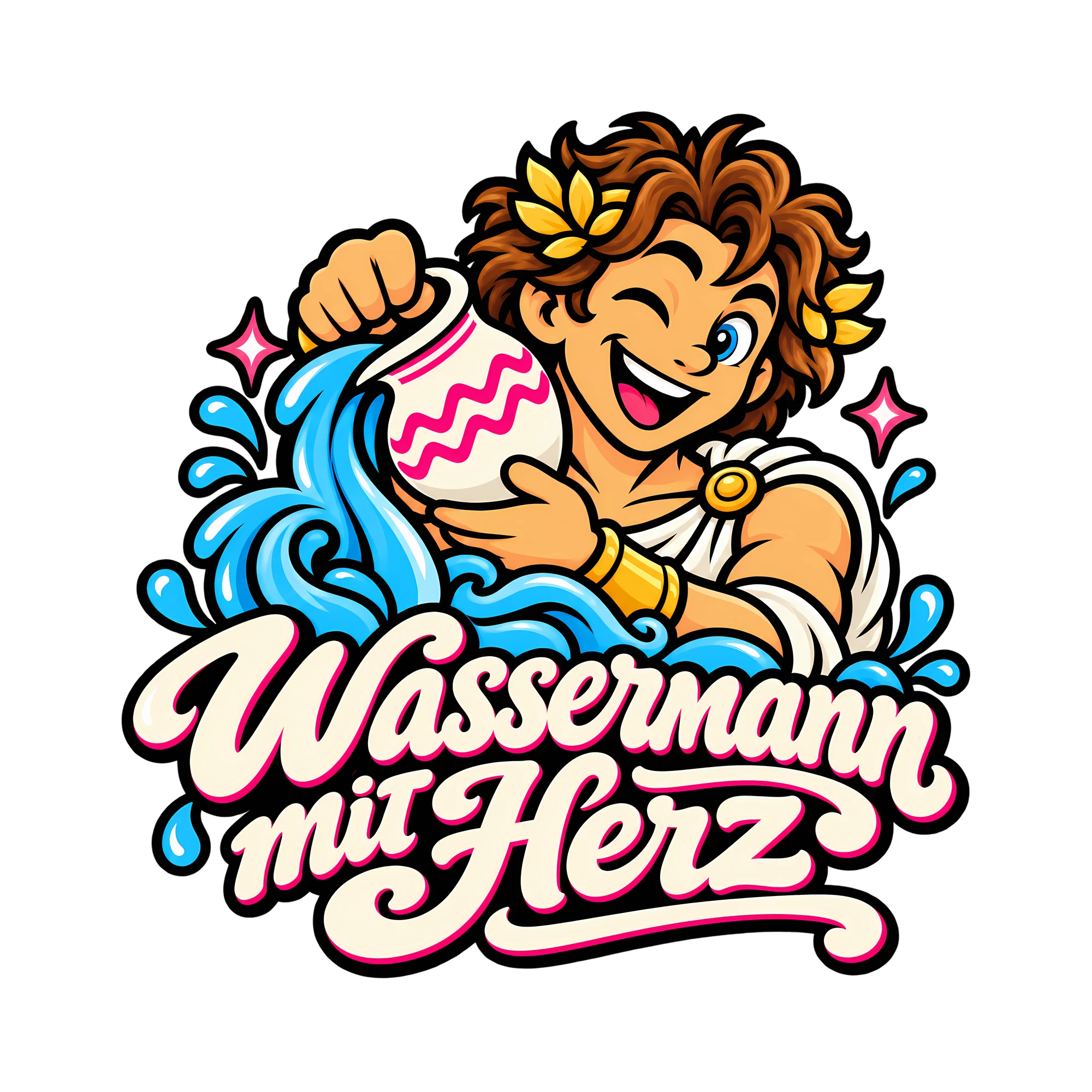Bügelbild Wassermann mit Herz als Grafik auf weißem Hintergrund (BB013394)