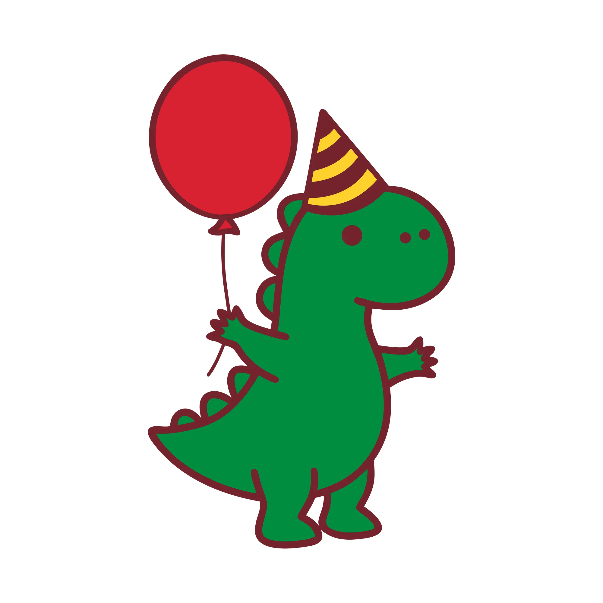 Bügelbild Dino mit Partyhut als Grafik auf weißem Hintergrund (BB010328)