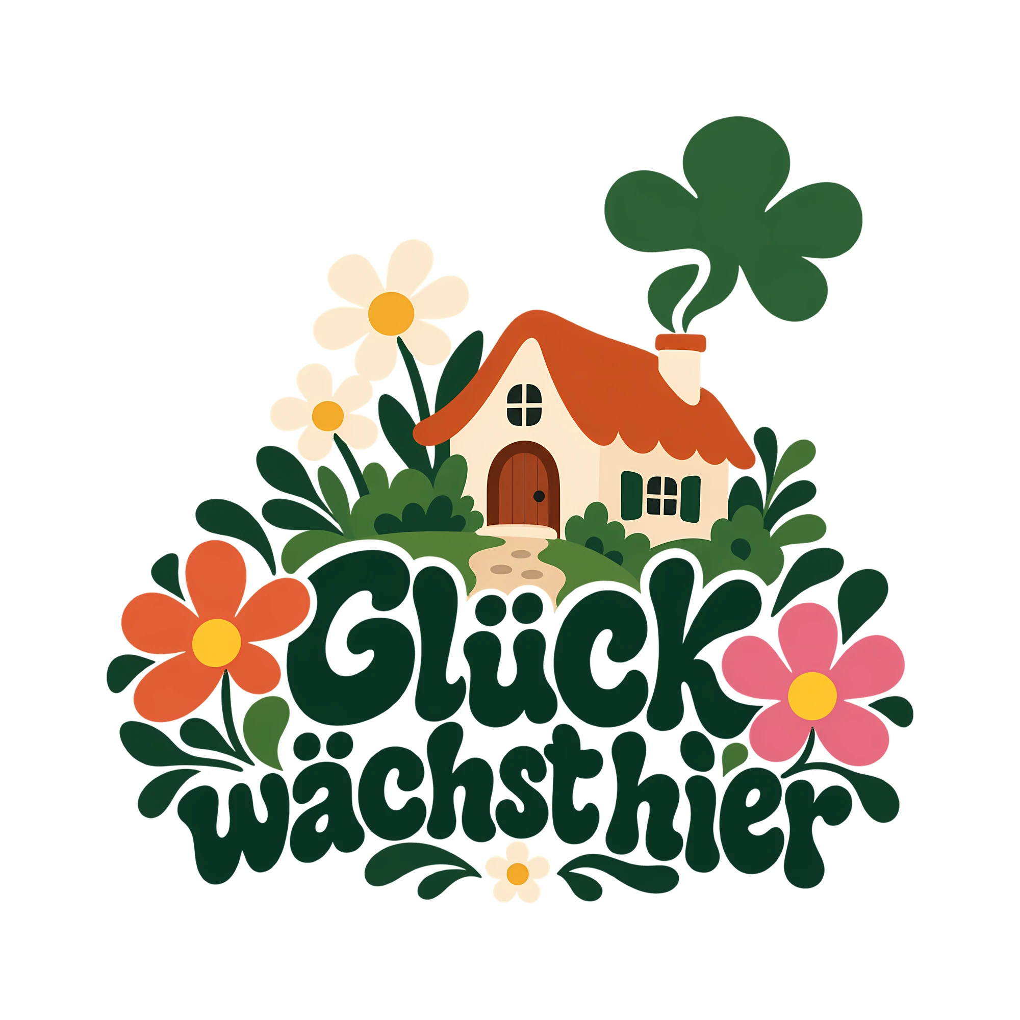Bügelbild Glück wächst hier als Grafik auf weißem Hintergrund (BB014355)