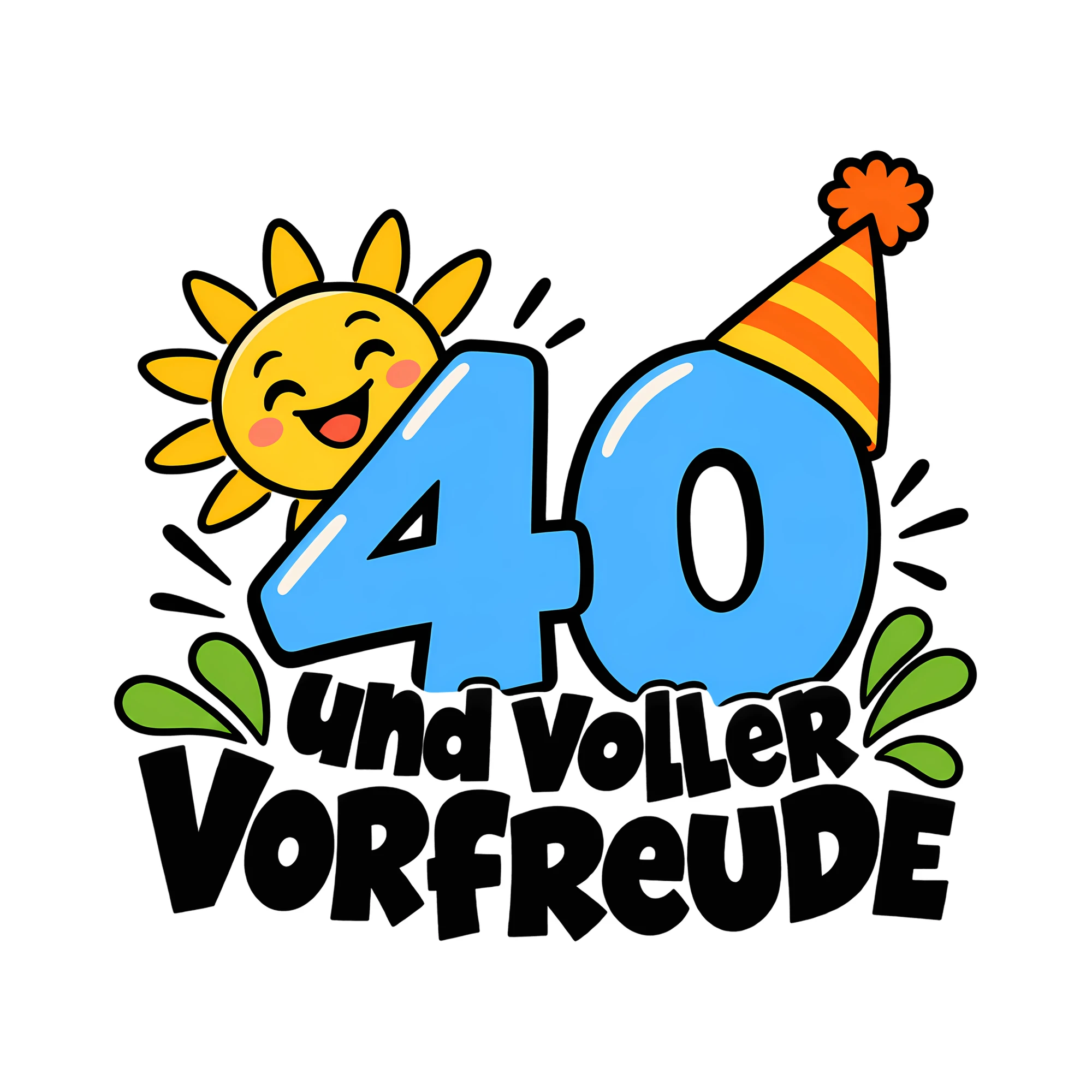 Bügelbild 40 und voller VORFREUDE als Grafik auf weißem Hintergrund (BB012578)