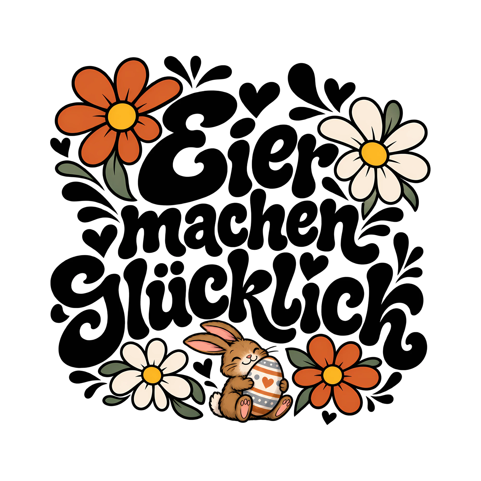 Bügelbild Eier machen glücklich als Grafik auf weißem Hintergrund (BB013326)
