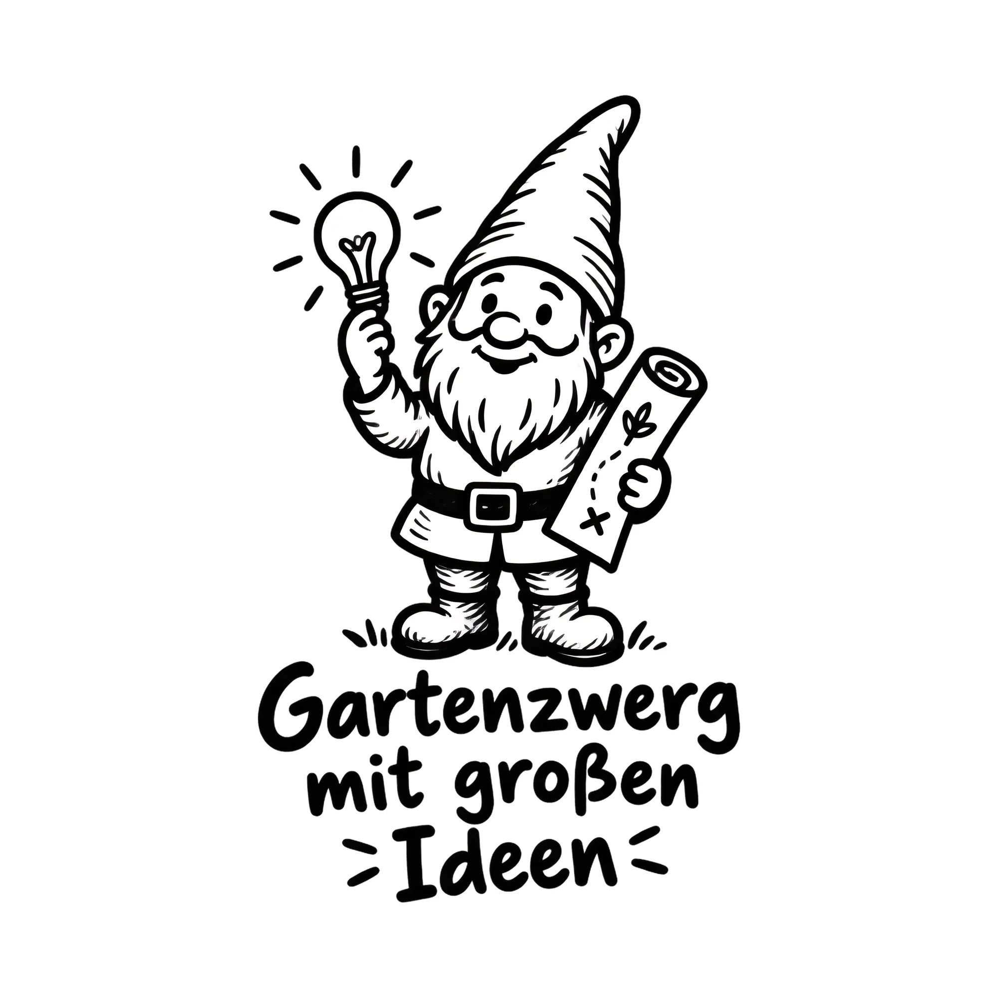 Bügelbild Gartenzwerg mit Größenideen als Grafik auf weißem Hintergrund (BB013300)