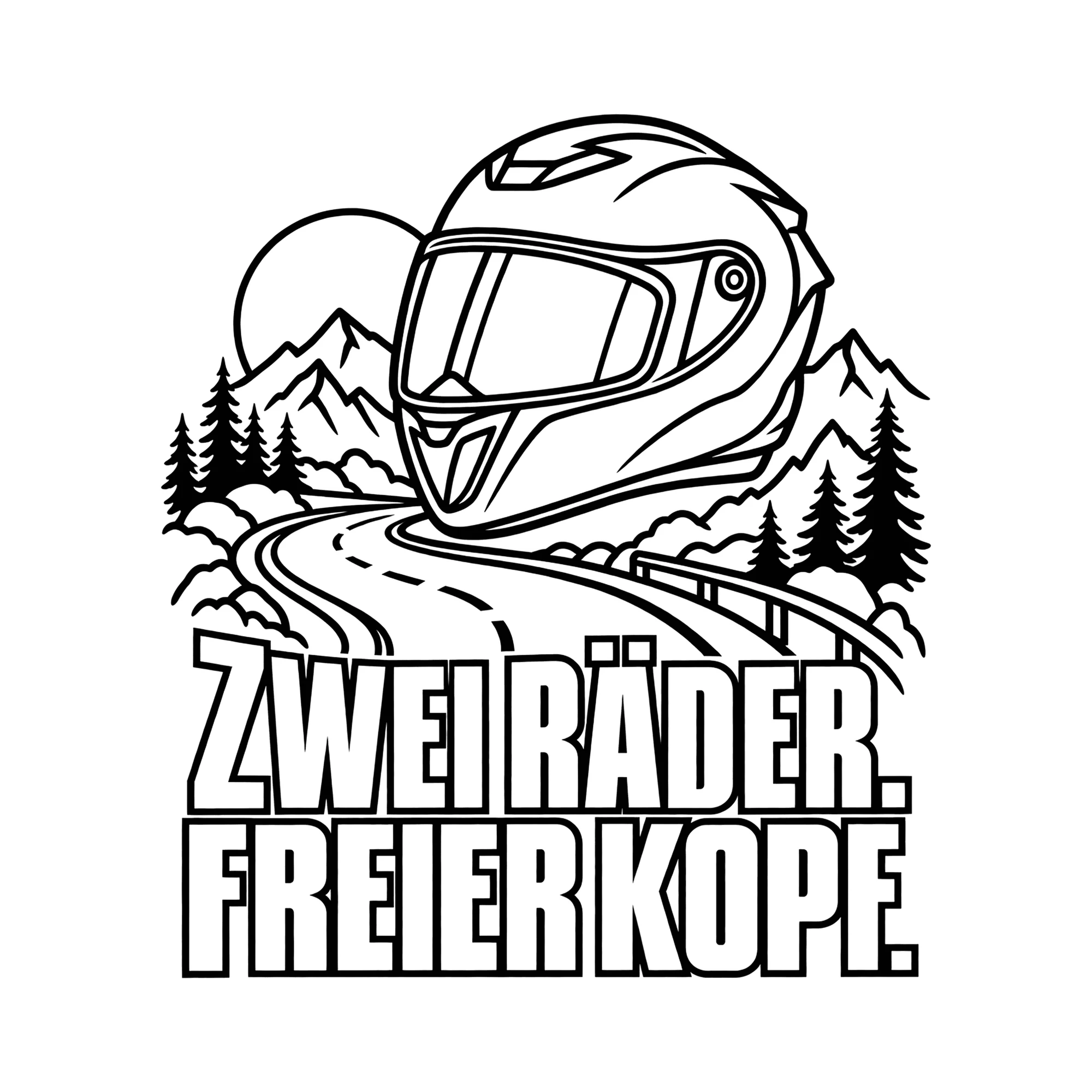 Bügelbild ZWEI RÄDER. FREIER KOPF. als Grafik auf weißem Hintergrund (BB012900)