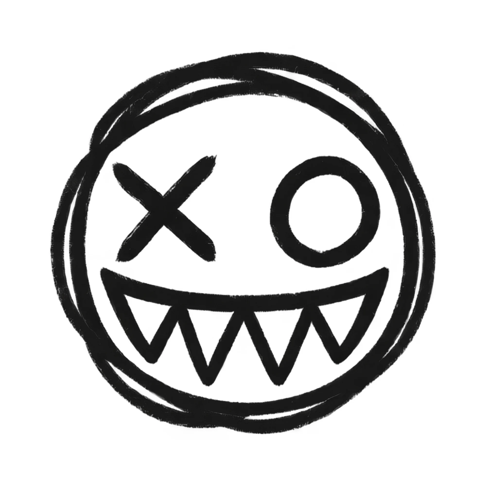 Bügelbild Gekritzeltes Gesicht mit X-Augen, Lustiger Shirt Motiv als Grafik auf weißem Hintergrund (BB018272)