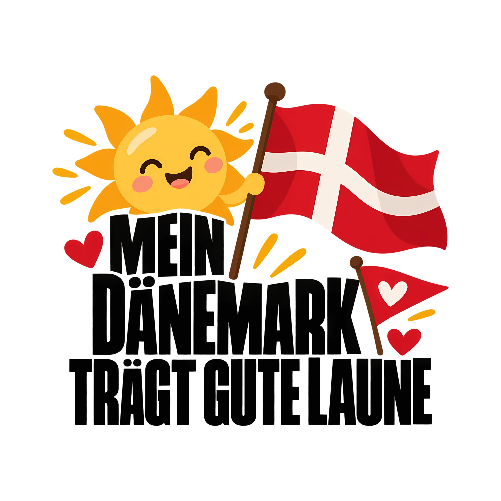 Bügelbild MEIN DÄNEMARK TRÄGT GUTE LAUNE als Grafik auf weißem Hintergrund (BB013884)