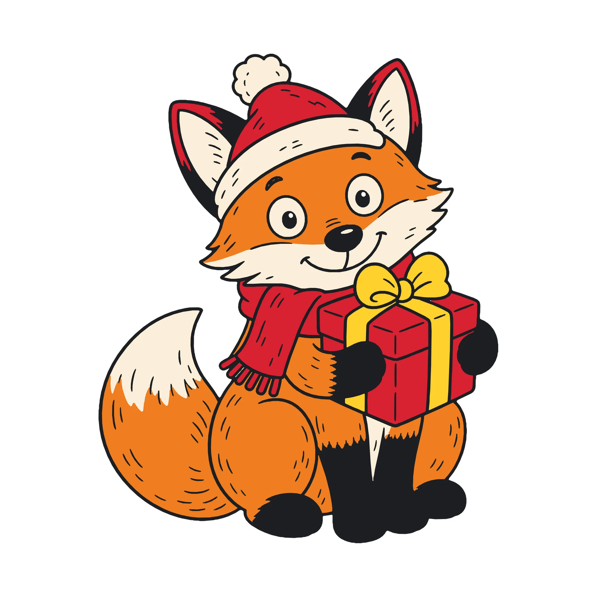 Bügelbild Fuchs mit Weihnachtsmütze als Grafik auf weißem Hintergrund (BB010162)