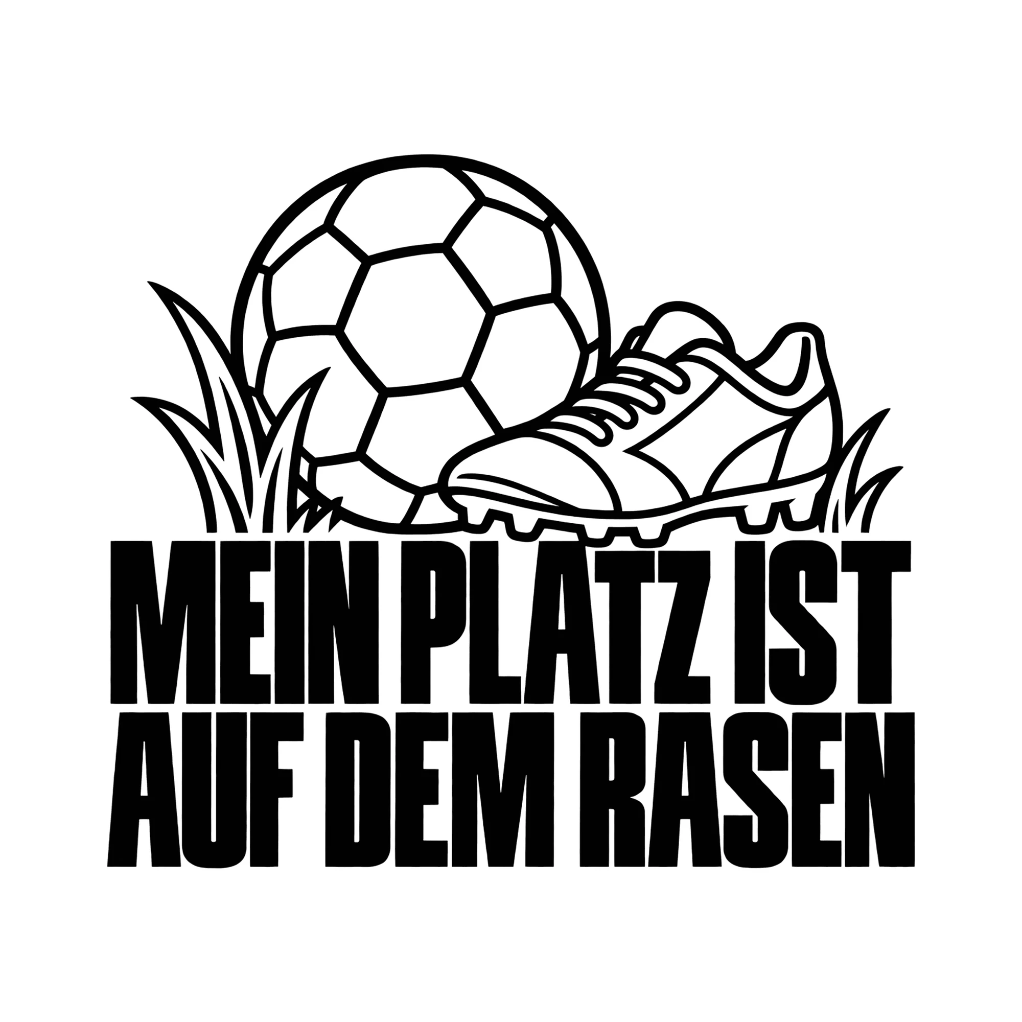 Bügelbild MEIN PLATZ IST AUF DEM RASEN als Grafik auf weißem Hintergrund (BB013757)