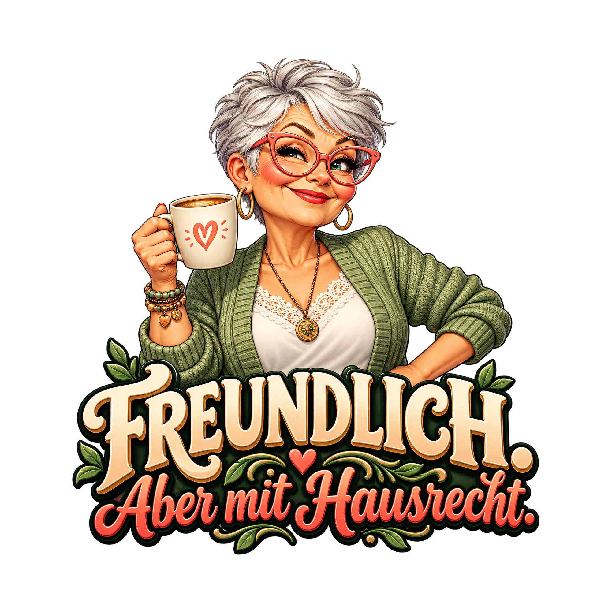 Bügelbild „Freundlich. Aber mit Hausrecht.“, Freundschaft Shirt Spruch als Grafik auf weißem Hintergrund (BB019605)