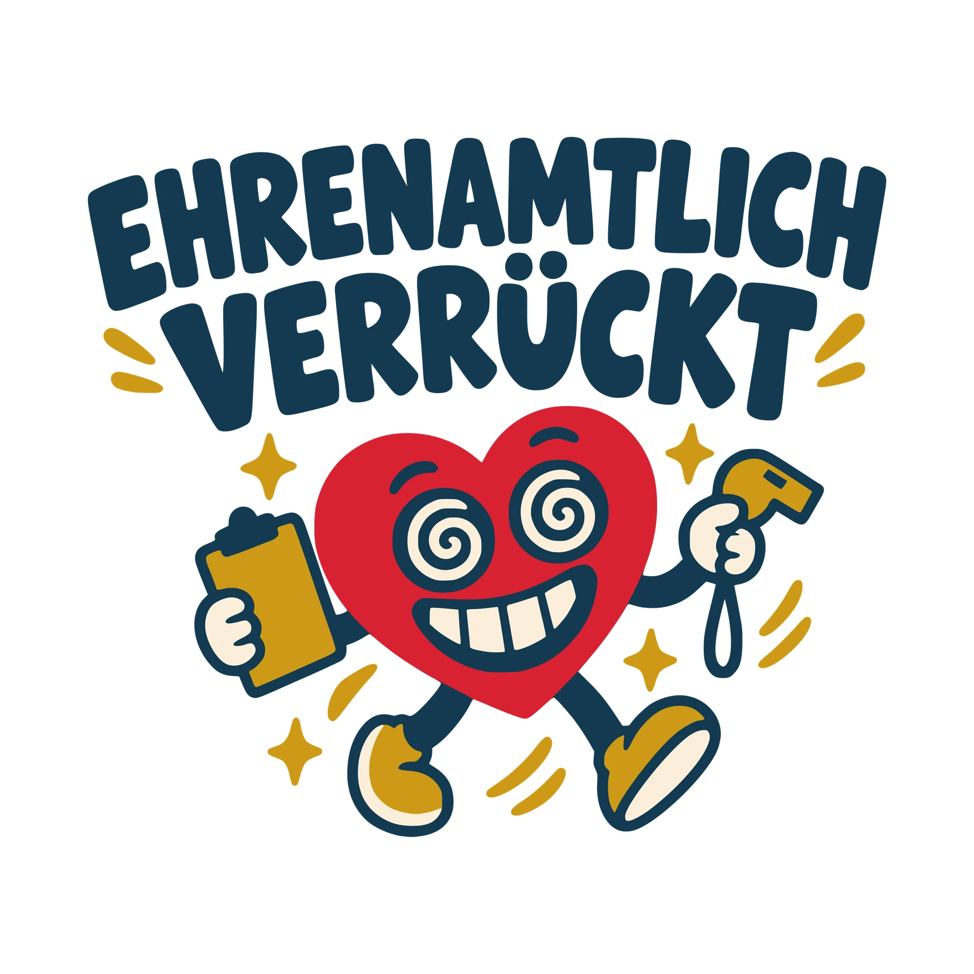 Bügelbild Ehrenamtlich verrückt als Grafik auf weißem Hintergrund (BB010615)