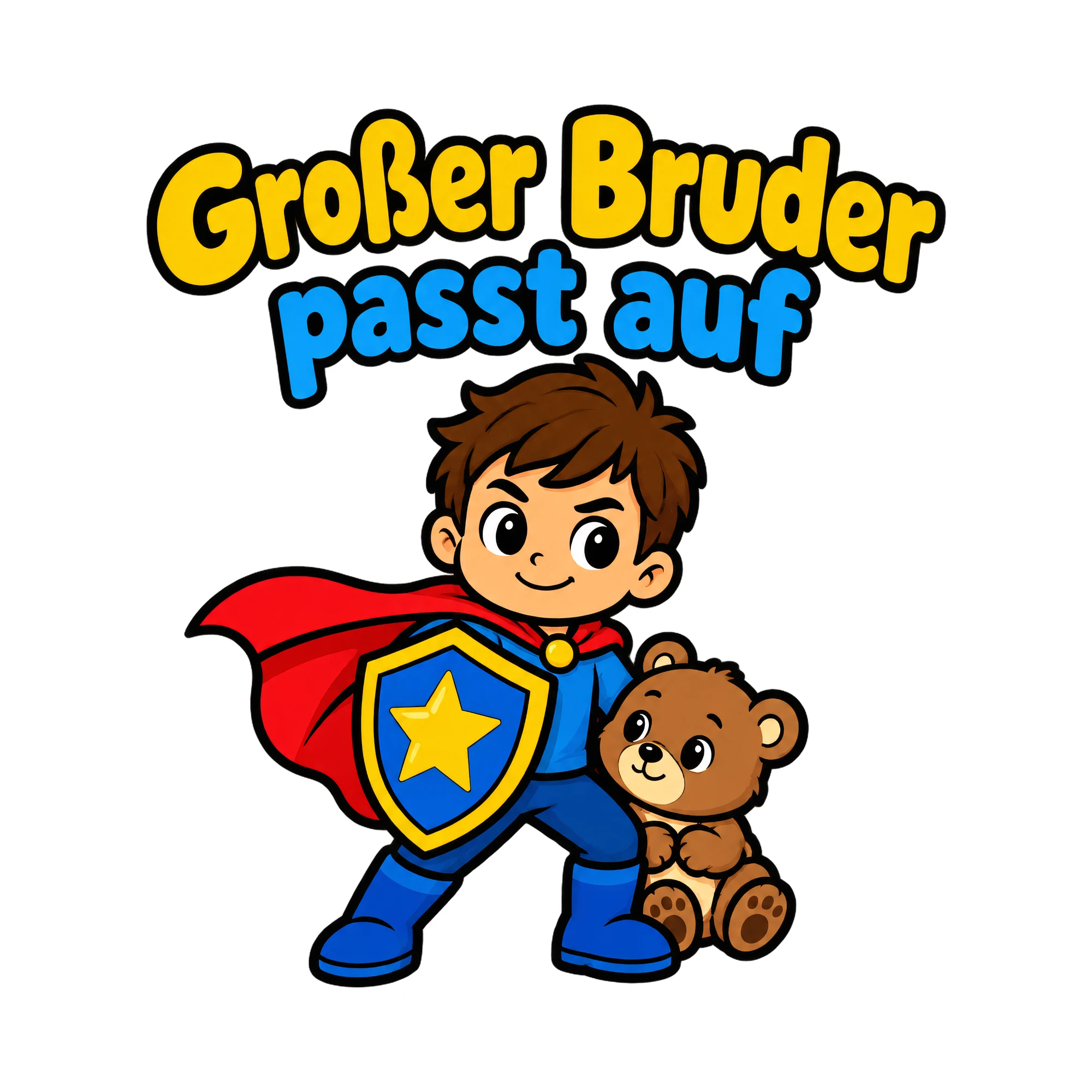 Bügelbild Großer Bruder passt auf als Grafik auf weißem Hintergrund (BB018717)