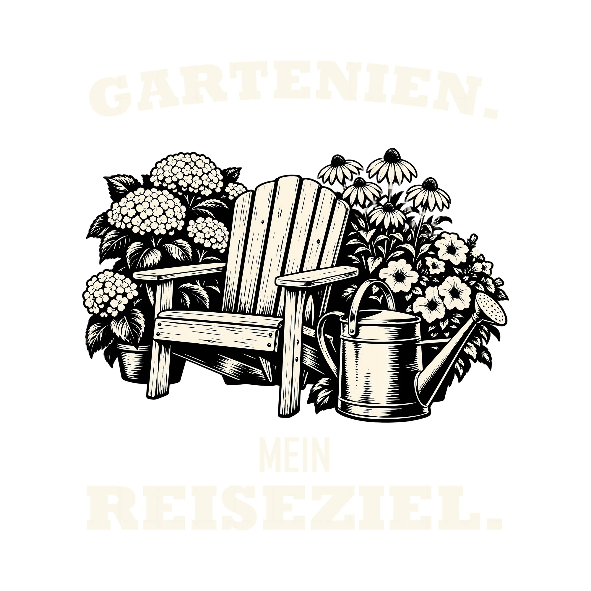 Bügelbild GARTENIEN. MEIN REISEZIEL. als Grafik auf weißem Hintergrund (BB013201)