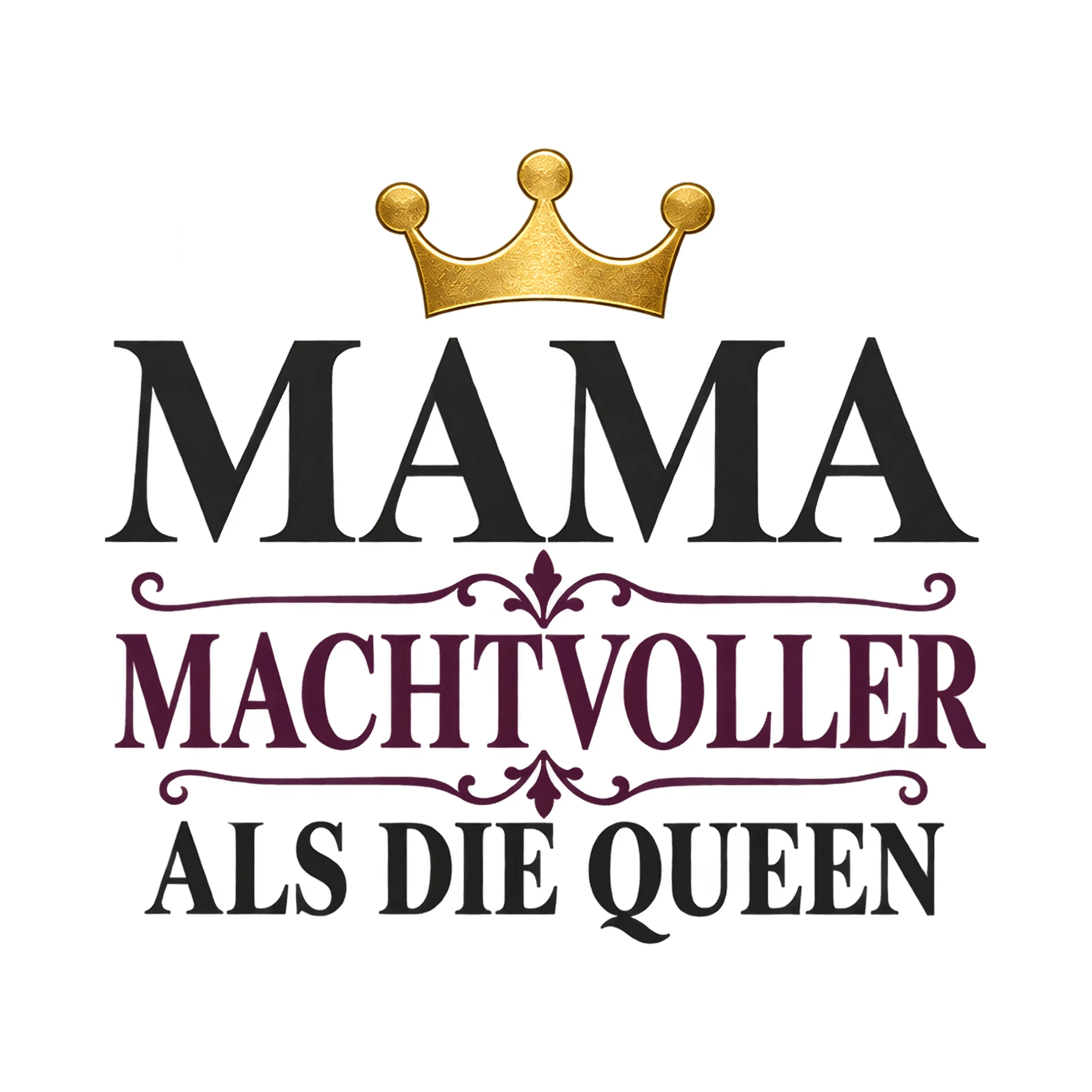 Bügelbild Mama machtvoller als die Queen, Mama Papa Shirt Spruch als Grafik auf weißem Hintergrund (BB017950)