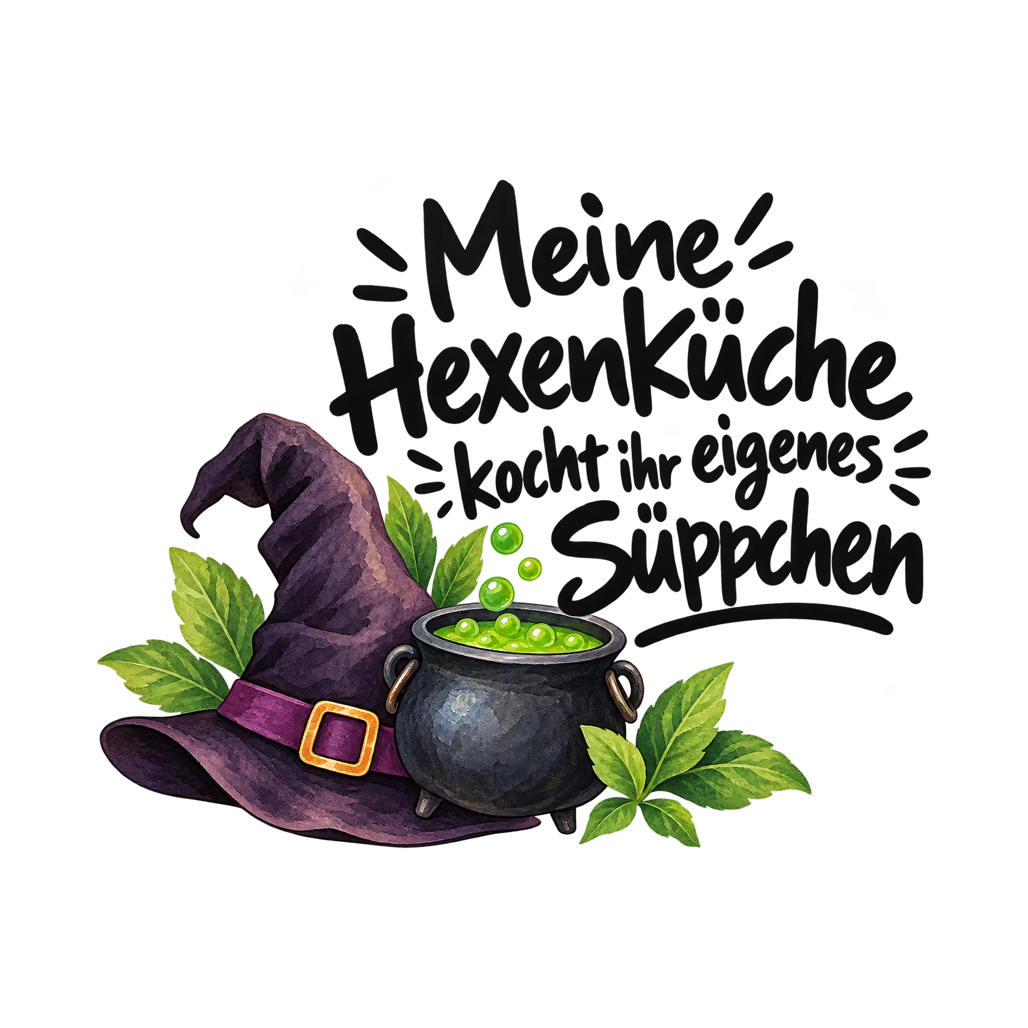 Bügelbild Meine Hexenküche kocht ihr eigenes Süppchen als Grafik auf weißem Hintergrund (BB012635)