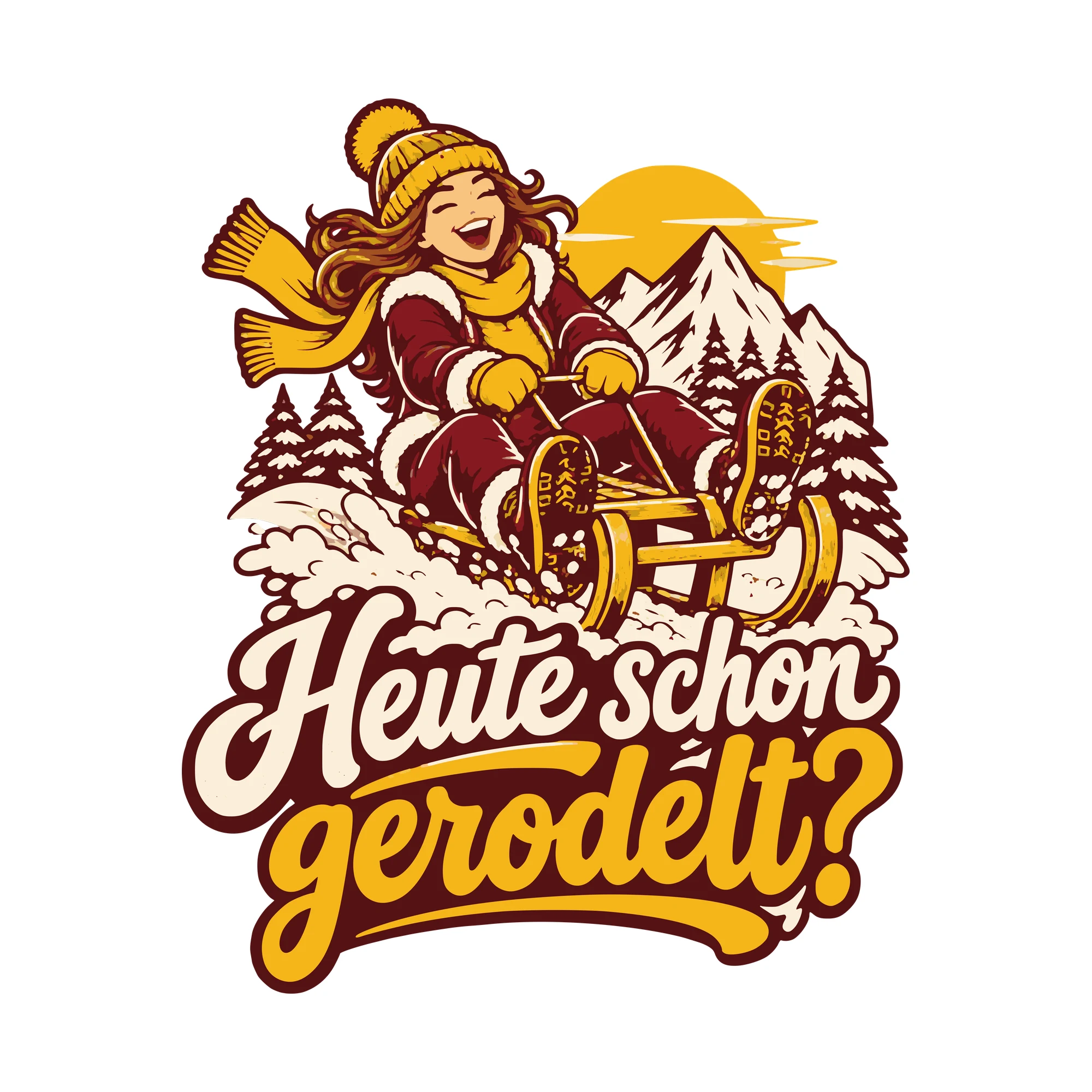 Bügelbild Heute schon gerodelt? als Grafik auf weißem Hintergrund (BB011257)