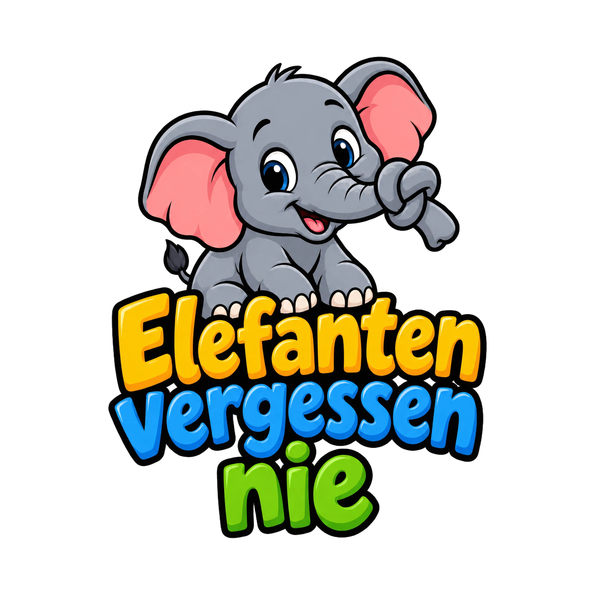 Bügelbild Elefanten vergessen nie, Tiere Shirt Spruch als Grafik auf weißem Hintergrund (BB016602)