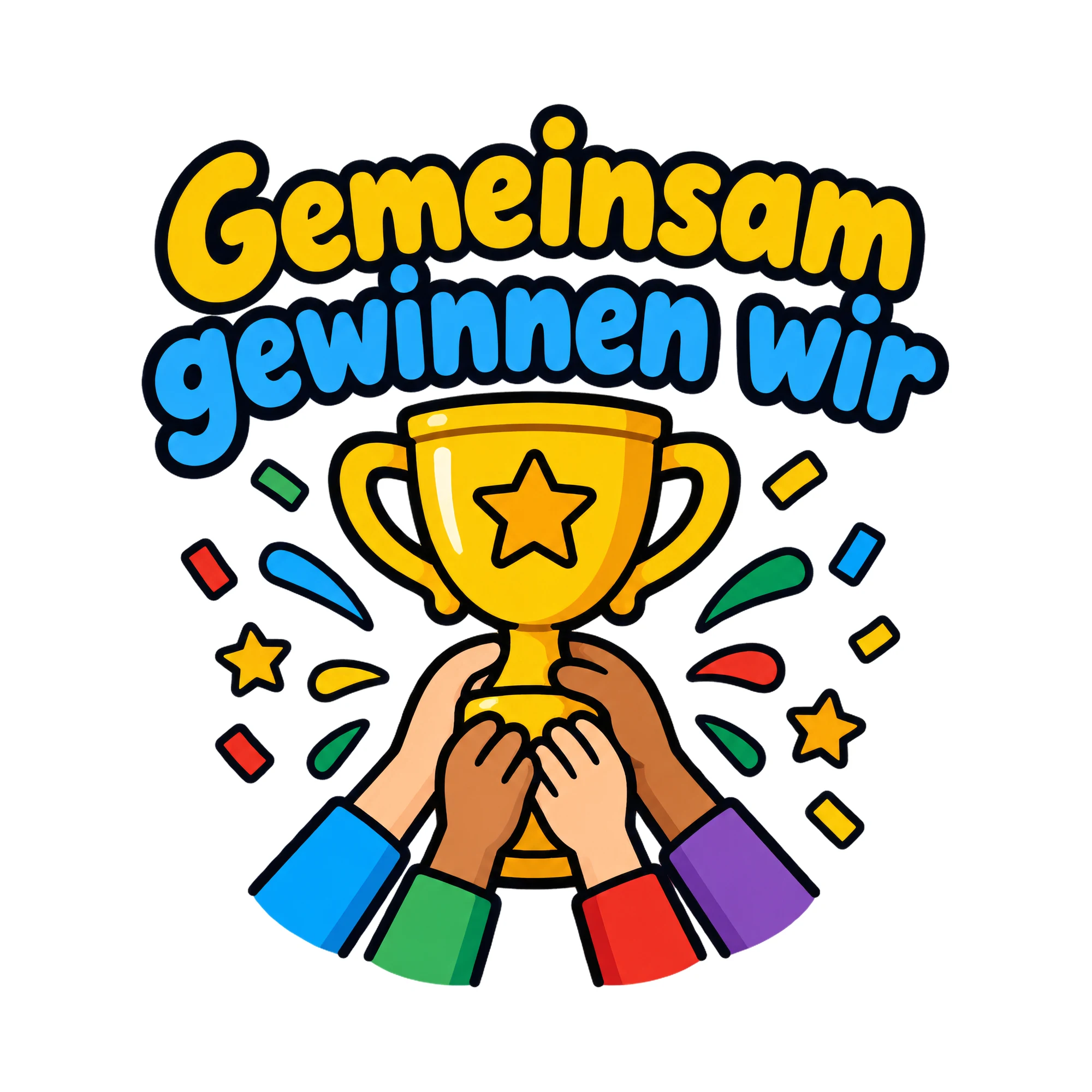 Bügelbild Gemeinsam gewinnen wir, Vereine Shirt Spruch als Grafik auf weißem Hintergrund (BB018673)