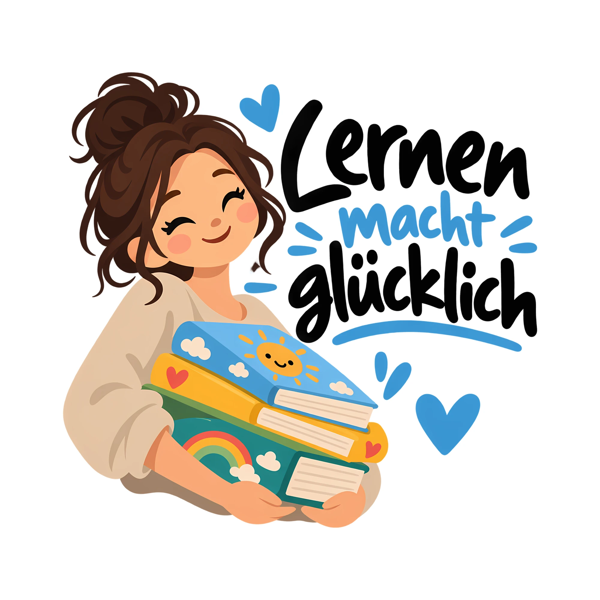 Bügelbild Lernen macht glücklich als Grafik auf weißem Hintergrund (BB011590)