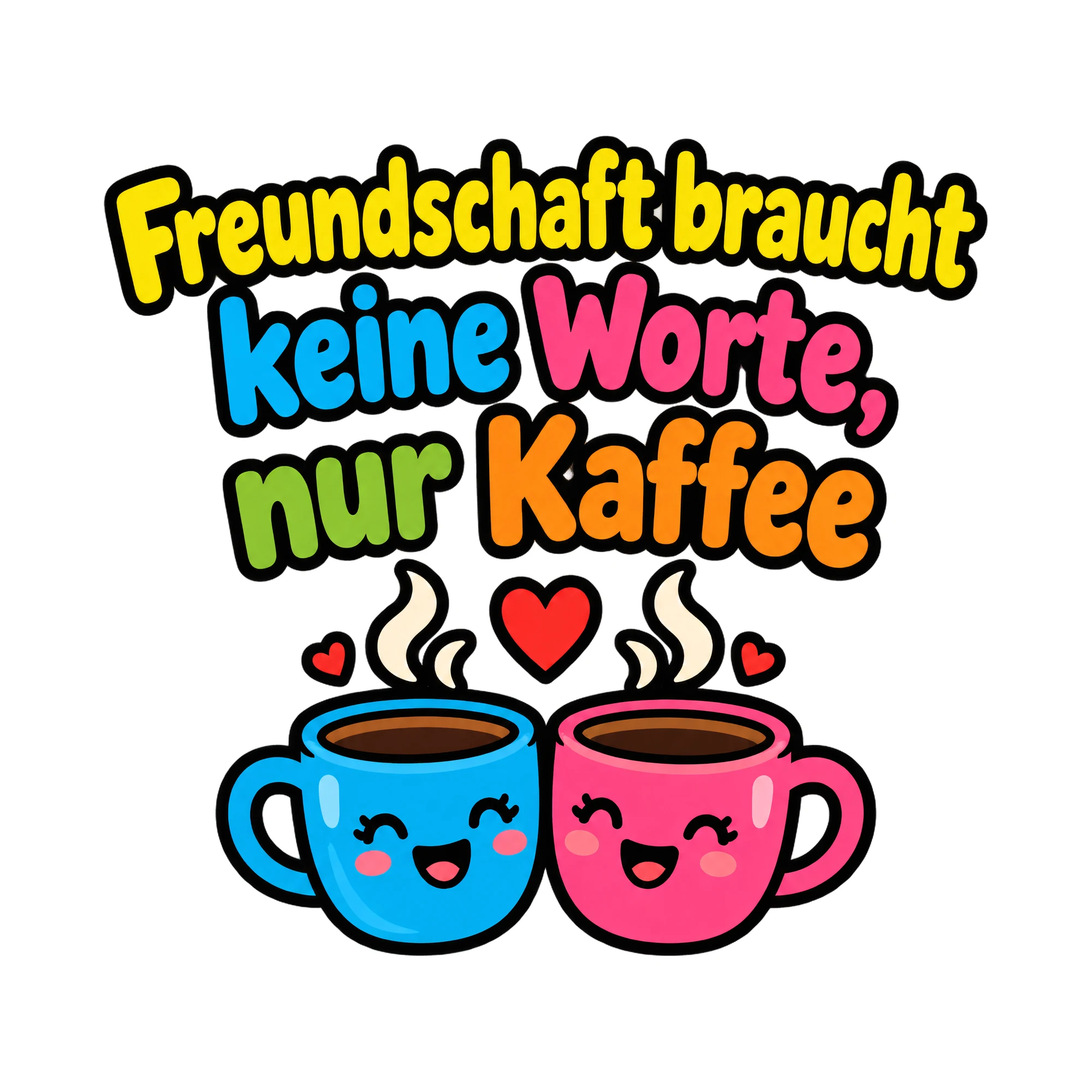 Bügelbild Freundschaft braucht keine Worte, nur Kaffee als Grafik auf weißem Hintergrund (BB019104)