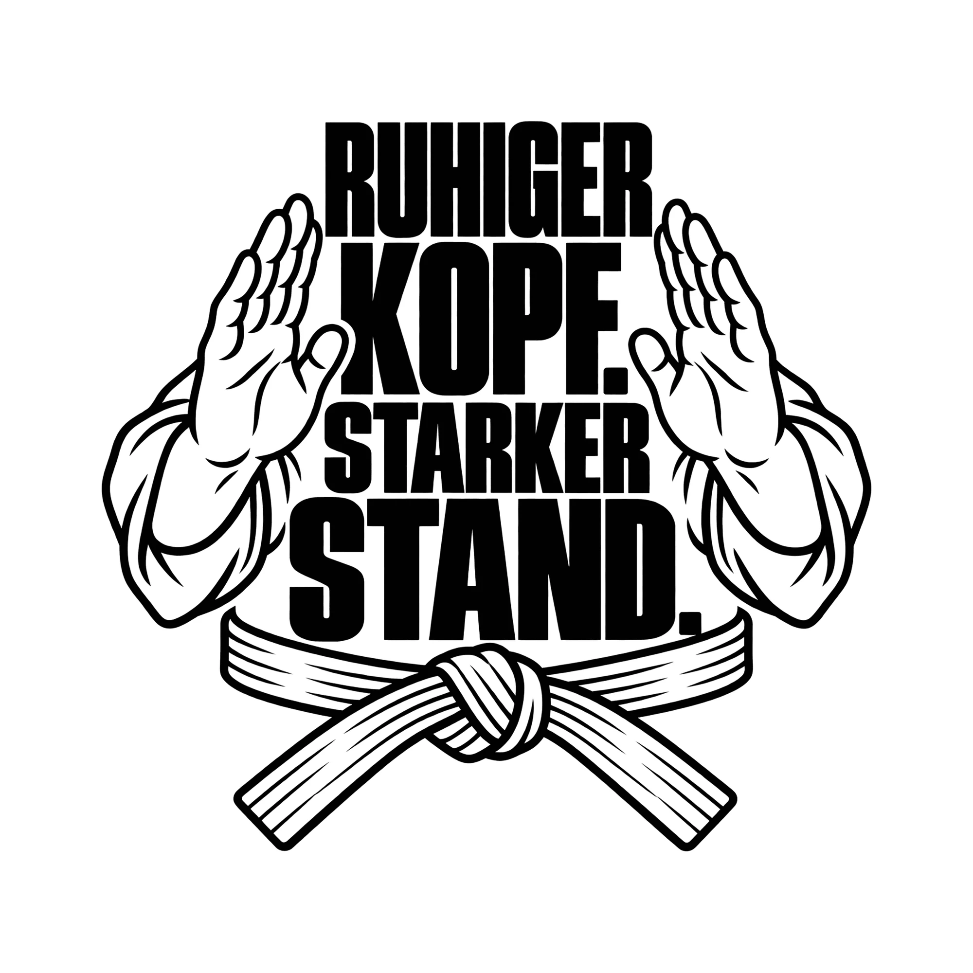 Bügelbild Ruhiger Kopf. Starker Stand. als Grafik auf weißem Hintergrund (BB013838)