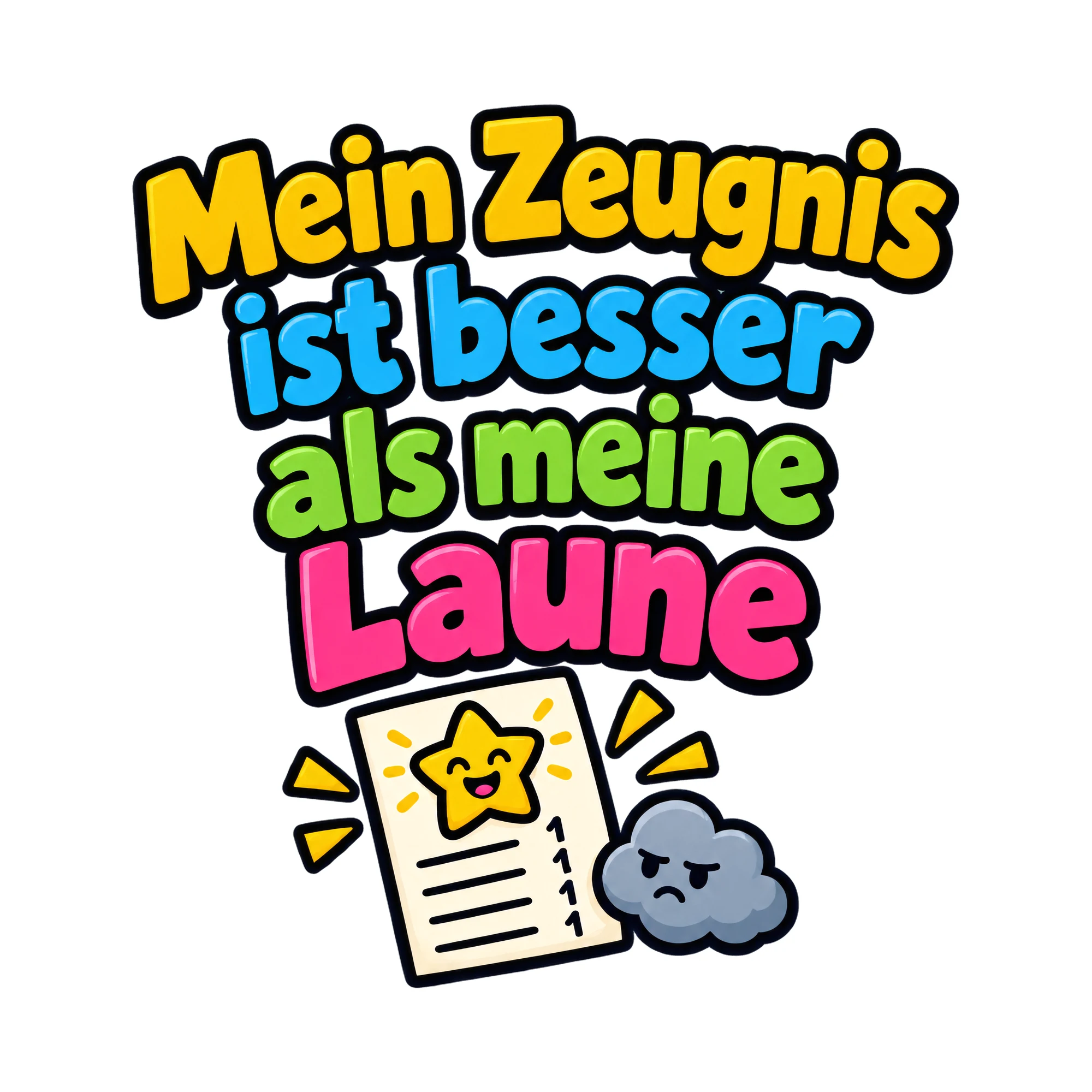 Bügelbild Mein Zeugnis ist besser als meine Laune, Lustiger Shirt Spruch als Grafik auf weißem Hintergrund (BB016766)