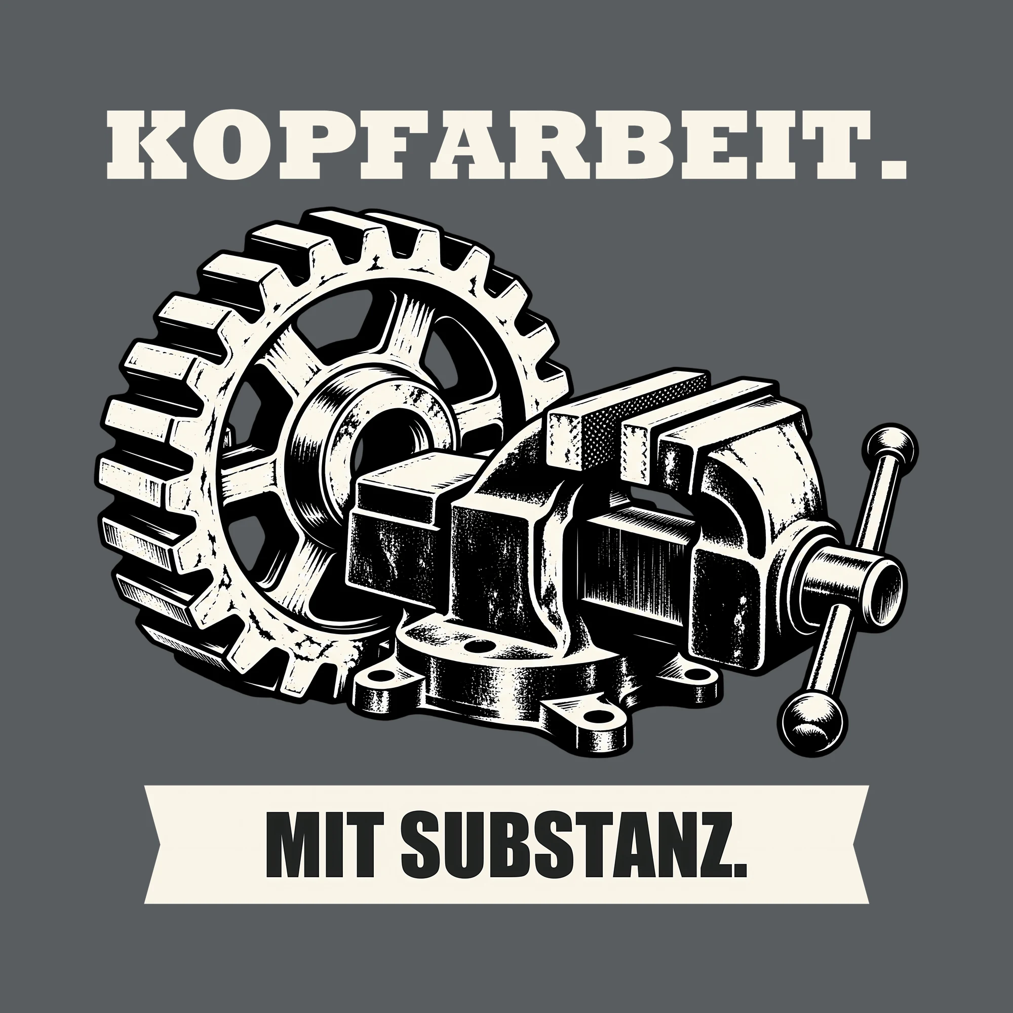 Bügelbild KOPFARBEIT. MIT SUBSTANZ. als Grafik auf dunklem Hintergrund (BB011515)