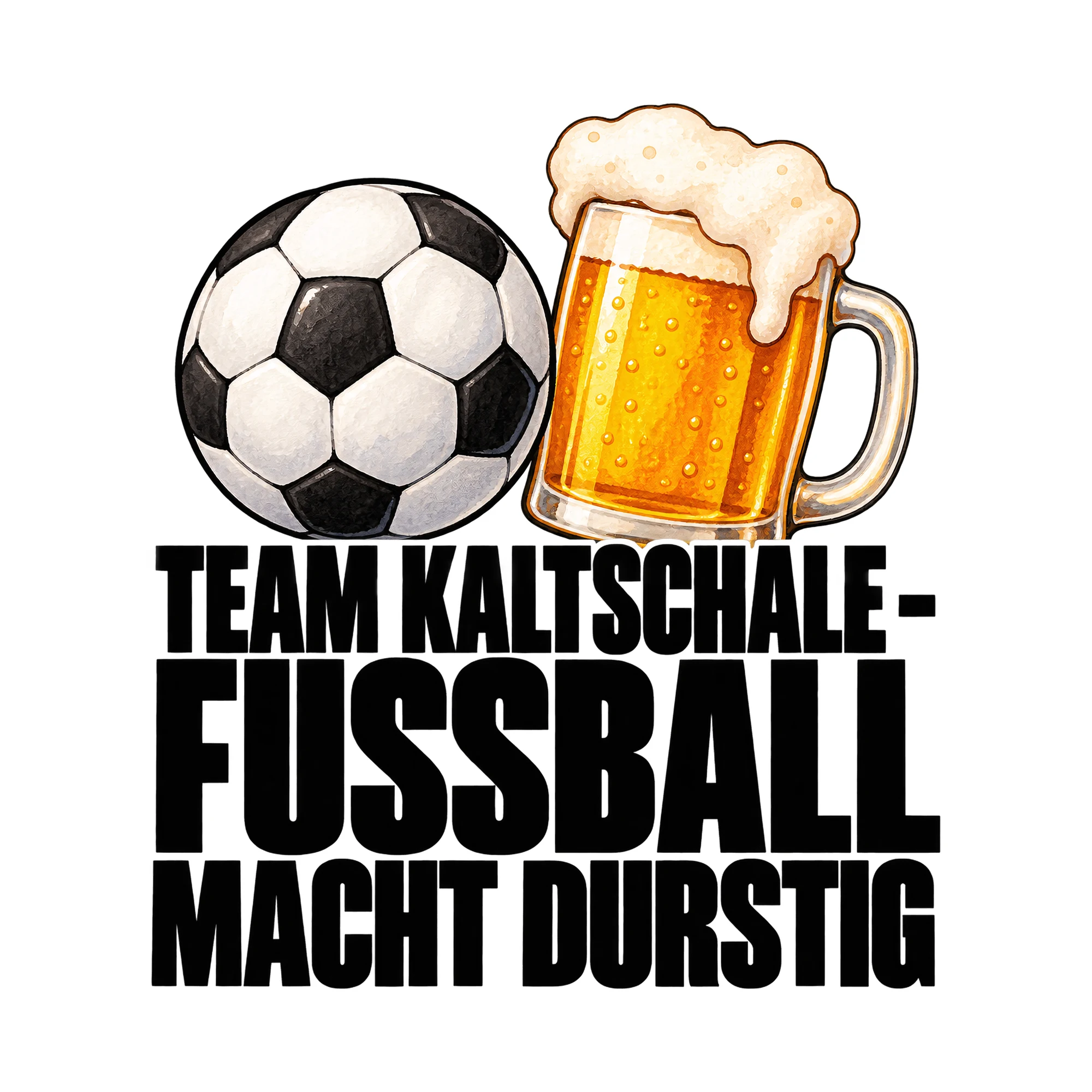 Bügelbild Team Kaltschale - Fussball Macht Durstig, Party Shirt Spruch als Grafik auf weißem Hintergrund (BB015028)