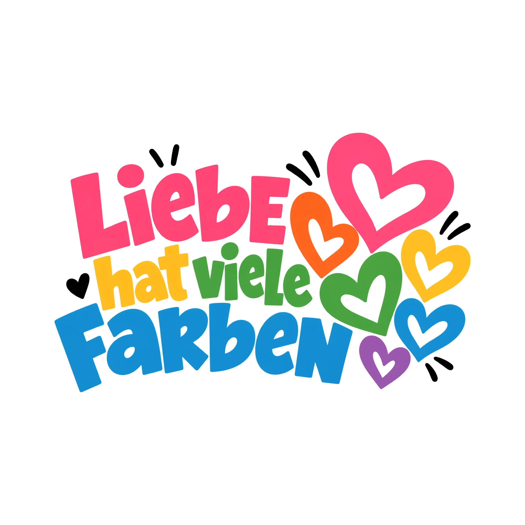 Bügelbild Liebe hat viele Farben als Grafik auf weißem Hintergrund (BB013505)
