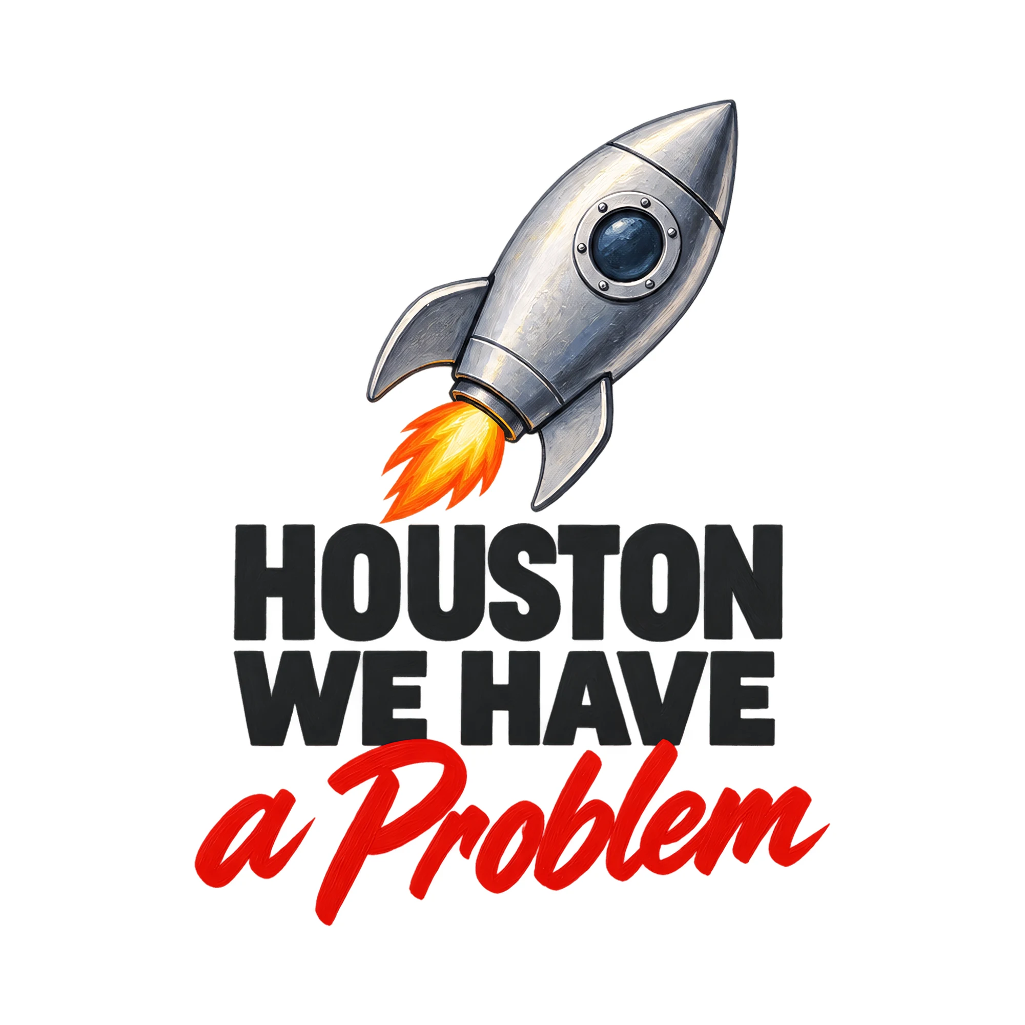 Bügelbild Houston We Have A Problem, Lustiger Shirt Spruch als Grafik auf weißem Hintergrund (BB018223)