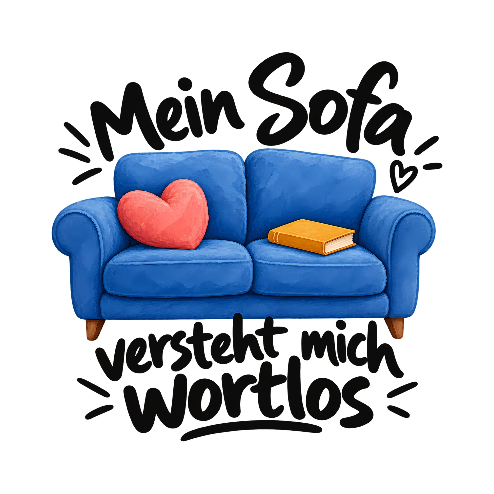 Bügelbild Mein Sofa versteht mich wortlos als Grafik auf weißem Hintergrund (BB014333)