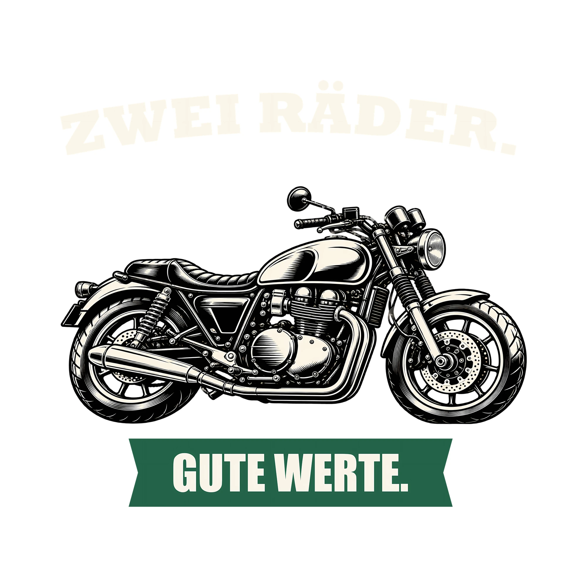Bügelbild ZWEI RÄDER. GUTE WERTE. als Grafik auf weißem Hintergrund (BB012699)