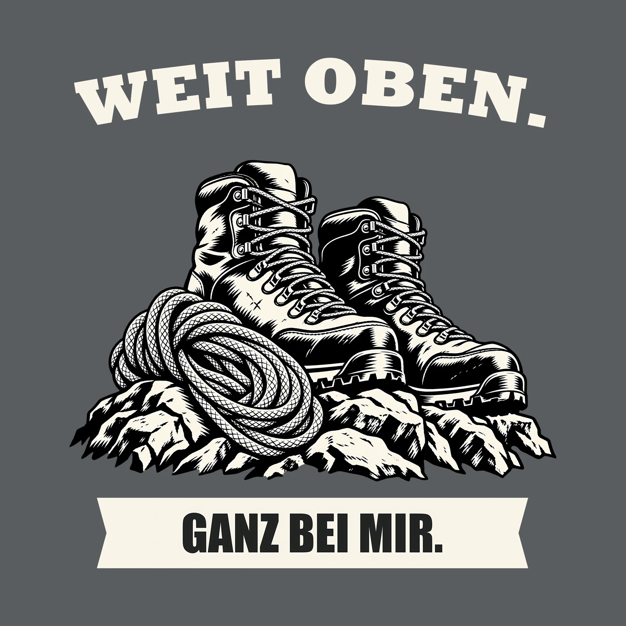 Bügelbild WEIT OBEN. GANZ BEI MIR. als Grafik auf dunklem Hintergrund (BB013187)