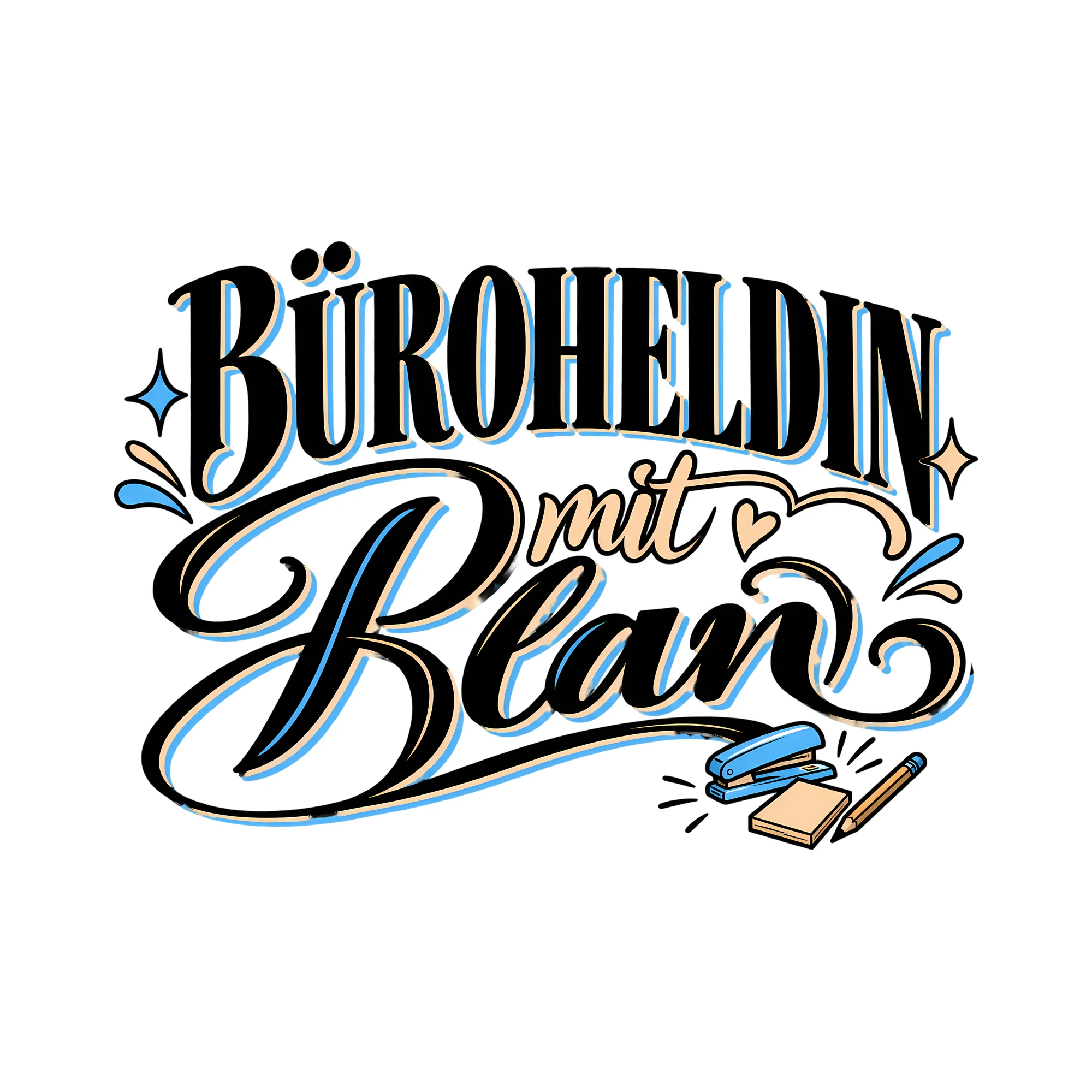 Bügelbild Büroheldin mit Plan als Grafik auf weißem Hintergrund (BB011610)
