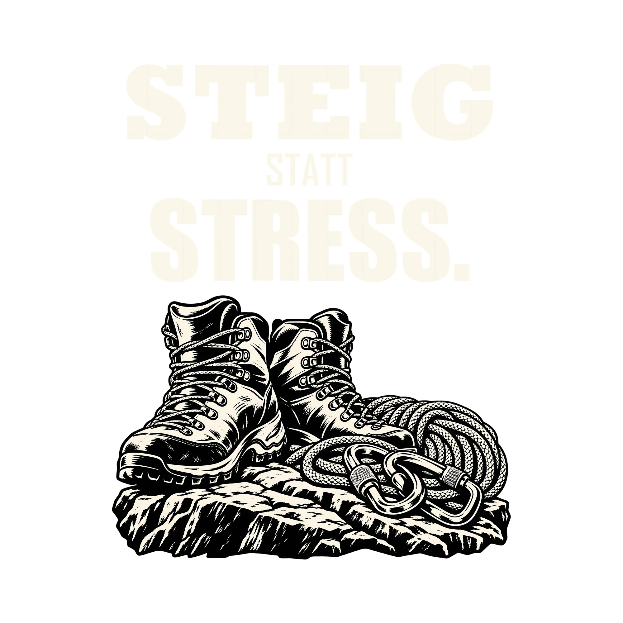Bügelbild STEIG STATT STRESS. als Grafik auf weißem Hintergrund (BB013190)