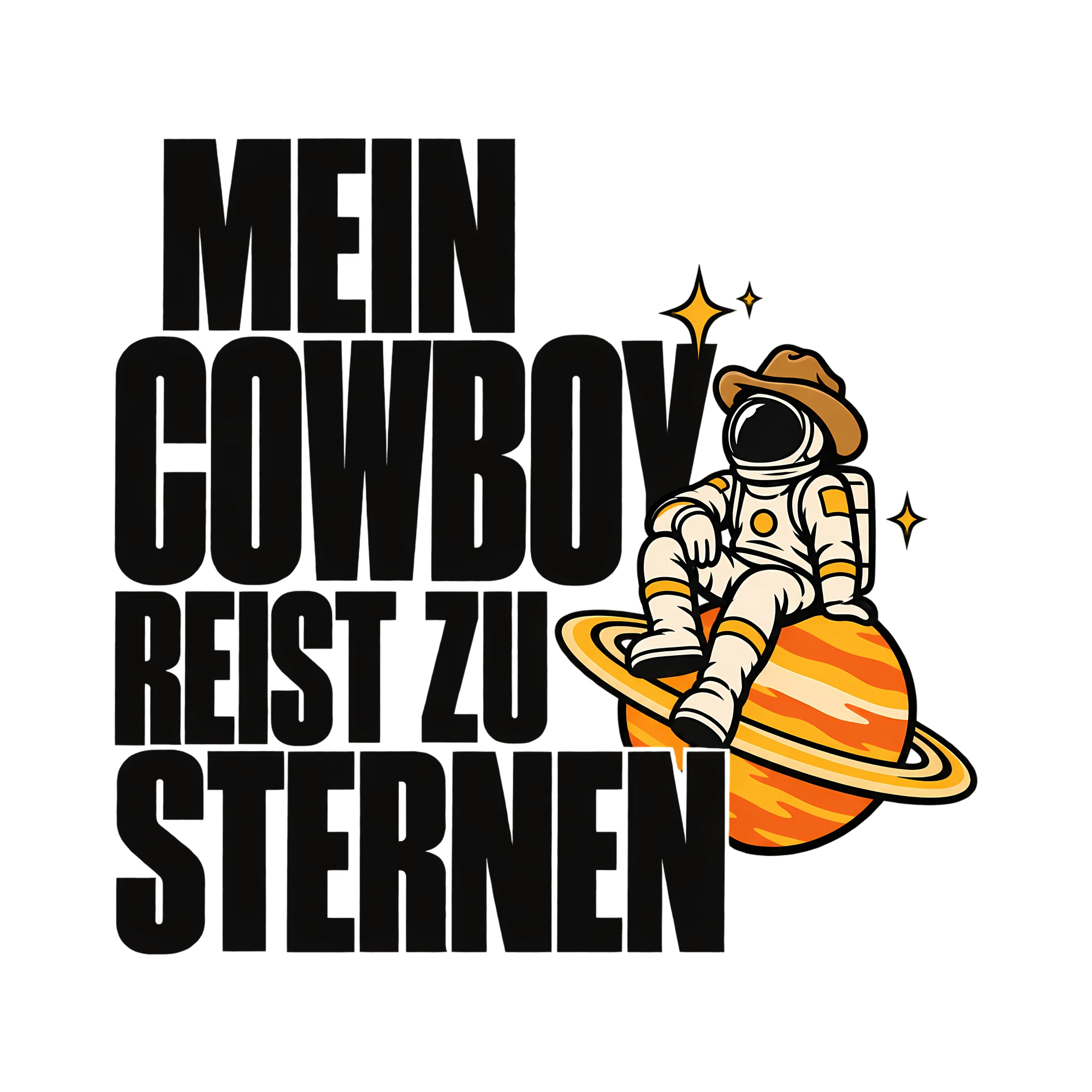 Bügelbild MEIN COWBOY REIST ZU STERNEN als Grafik auf weißem Hintergrund (BB014624)