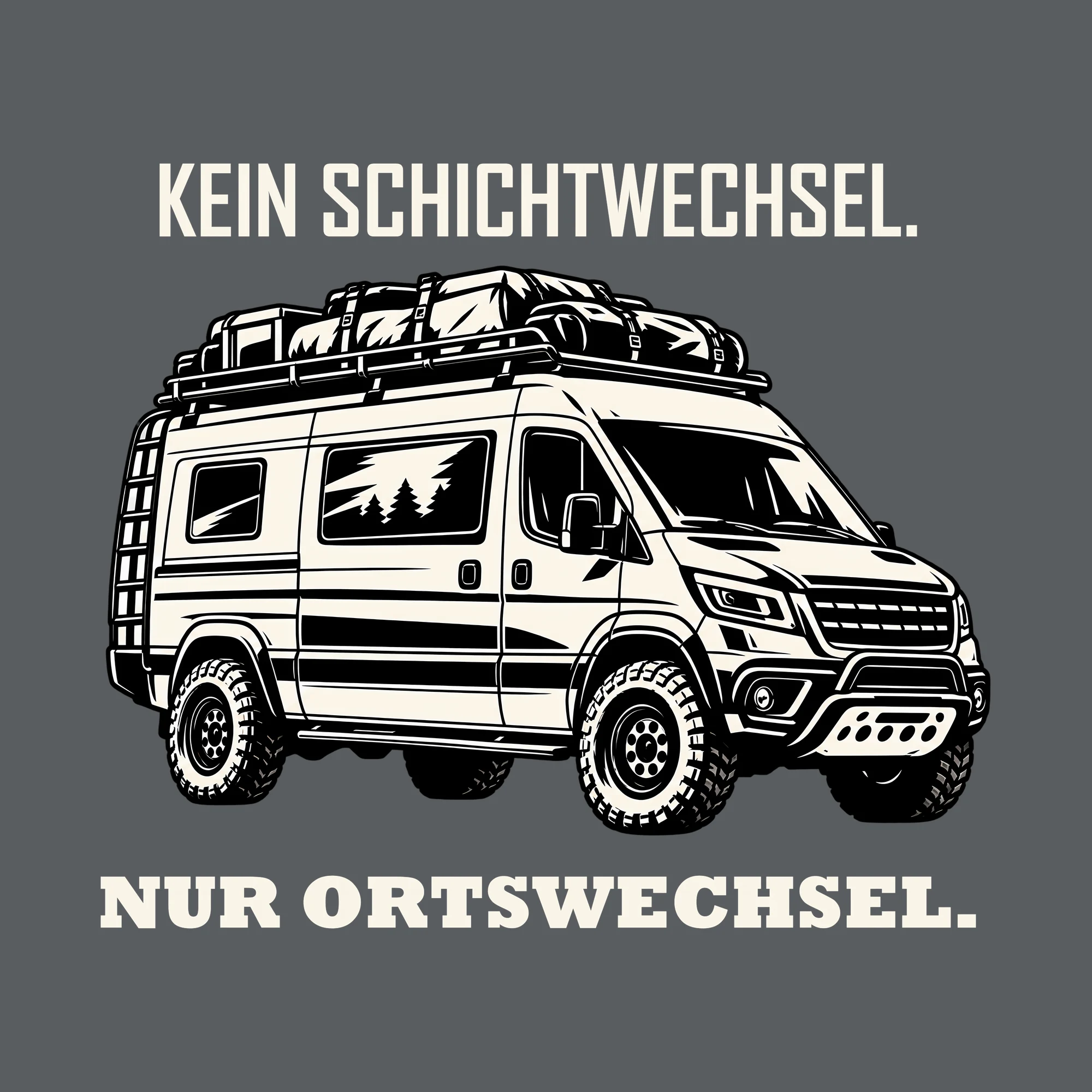 Bügelbild KEIN SCHICHTWECHSEL. NUR ORTSWECHSEL. als Grafik auf dunklem Hintergrund (BB011531)