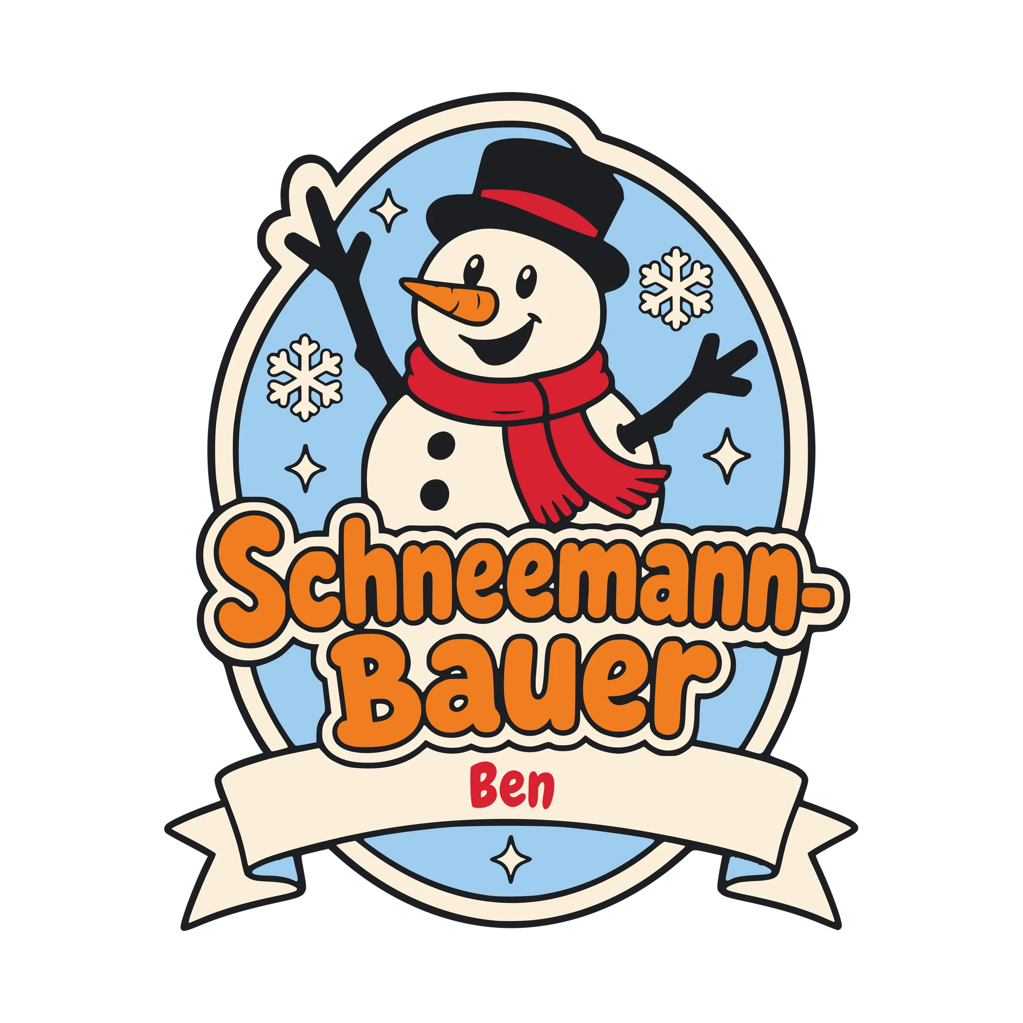 Bügelbild Schneemann-Bauer mit Name als Grafik auf weißem Hintergrund (BB010385)