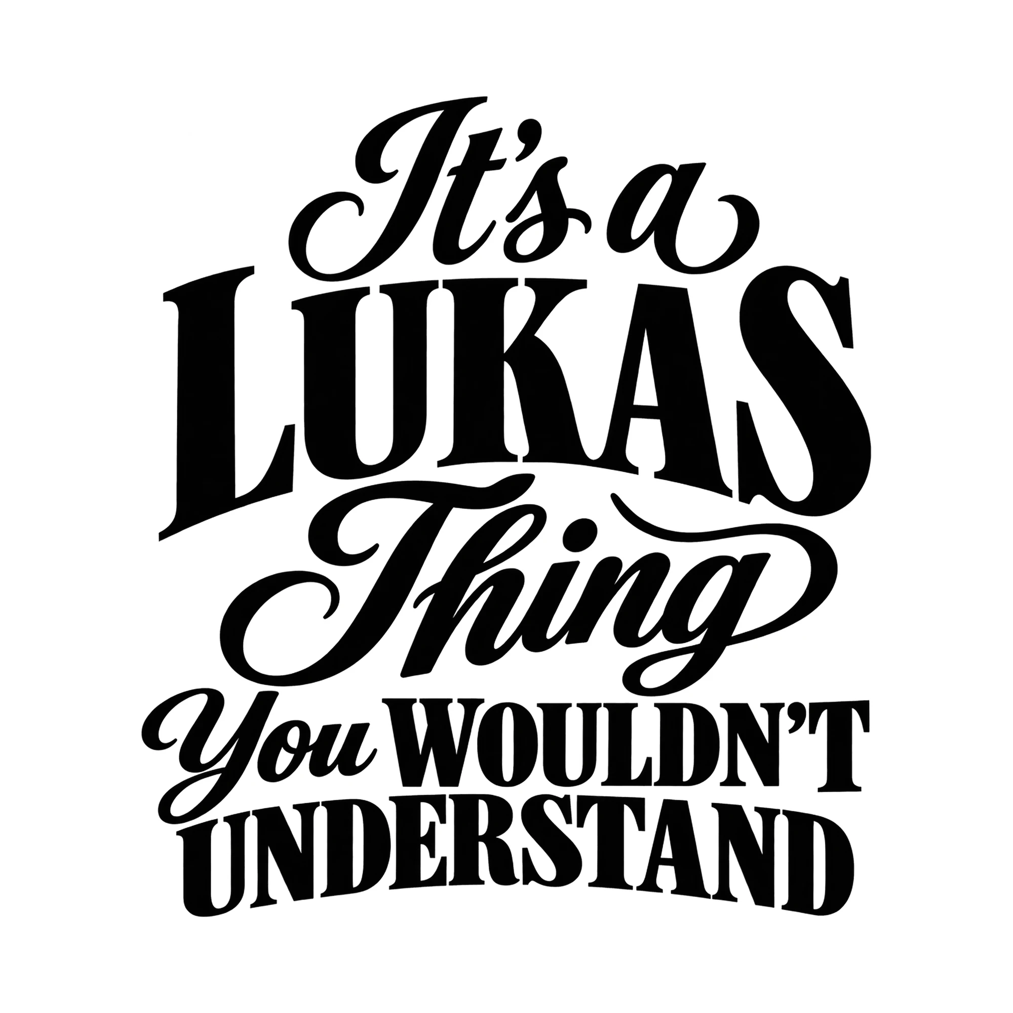 Bügelbild „It's a LUKAS Thing You WOULDN'T UNDERSTAND“, Lustiger Shirt Spruch als Grafik auf weißem Hintergrund (BB015966)
