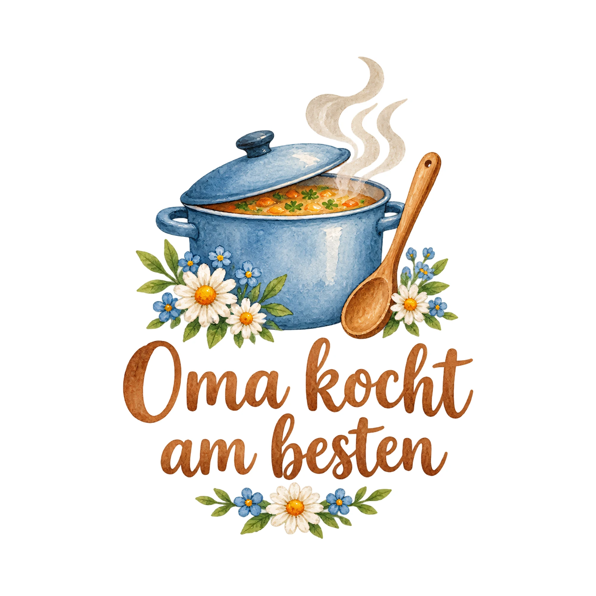 Bügelbild Oma kocht am besten, Großeltern Shirt Spruch als Grafik auf weißem Hintergrund (BB016691)