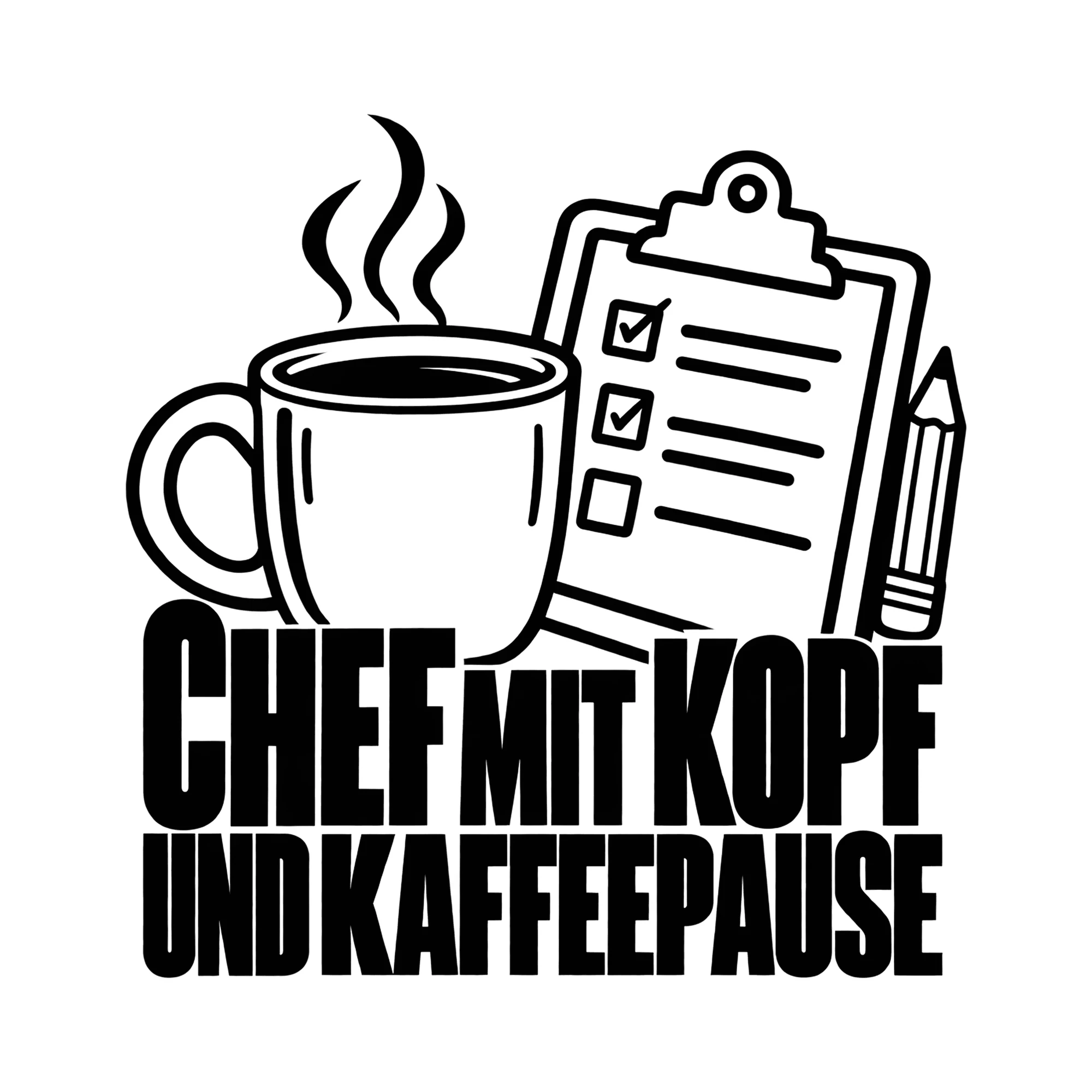 Bügelbild CHEF MIT KOPF UND KAFFEEPAUSE als Grafik auf weißem Hintergrund (BB011755)