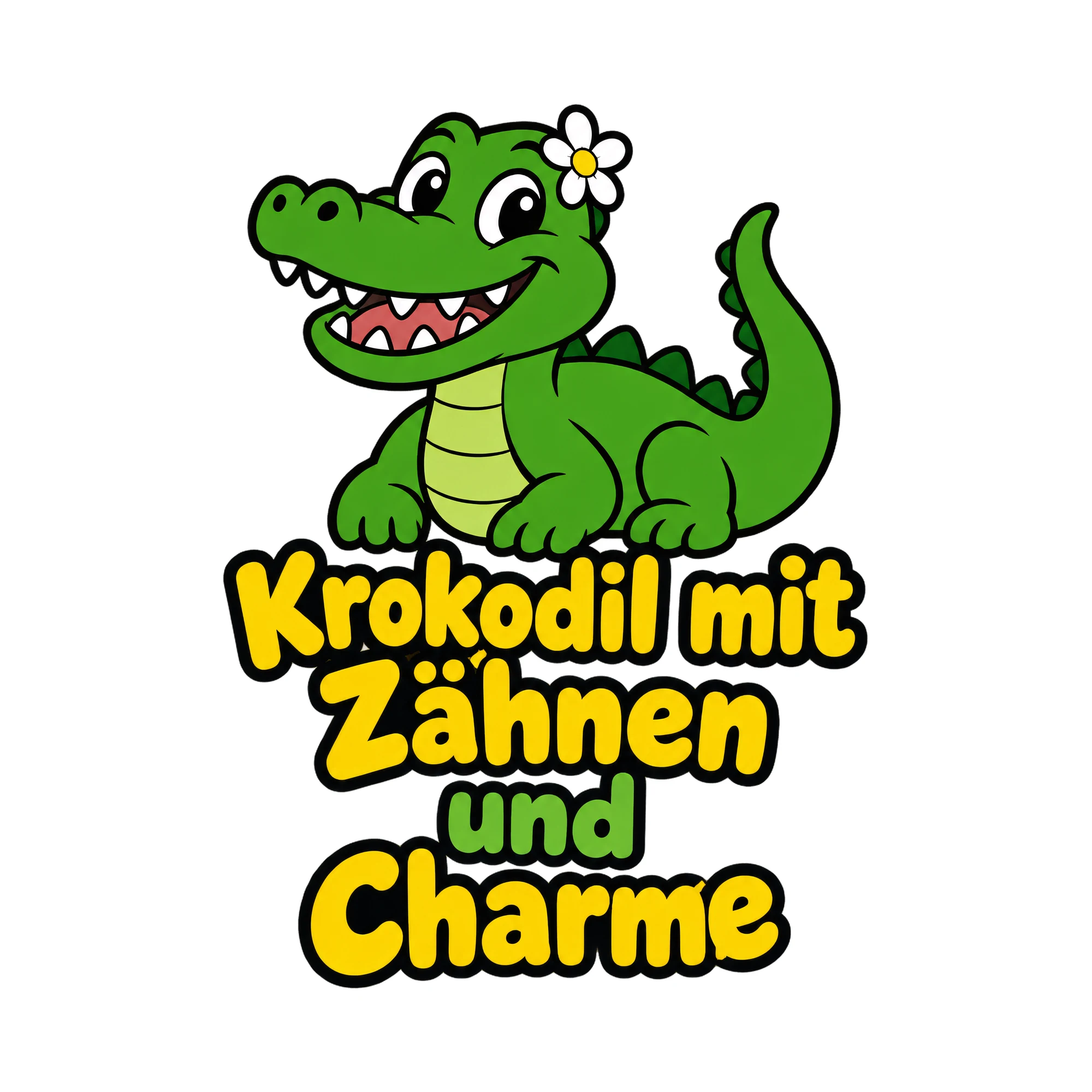 Bügelbild Krokodil mit Zähnen und Charme als Grafik auf weißem Hintergrund (BB018590)